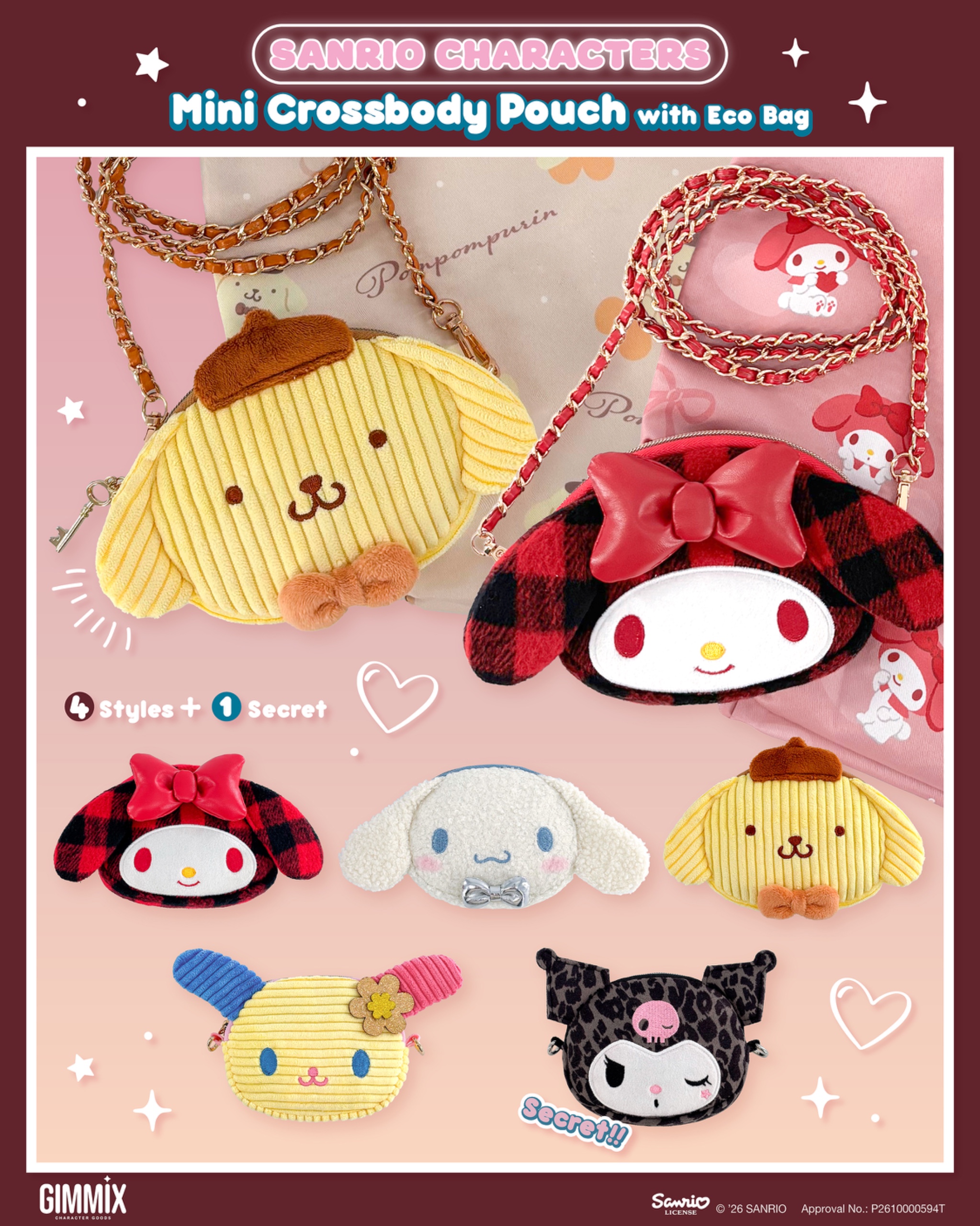 Sanrio Characters Mini Crossbody Pouch With Eco Bag 迷你斜背包 (附環保袋）盲盒 (Full box 原盒 - 4pcs/box)