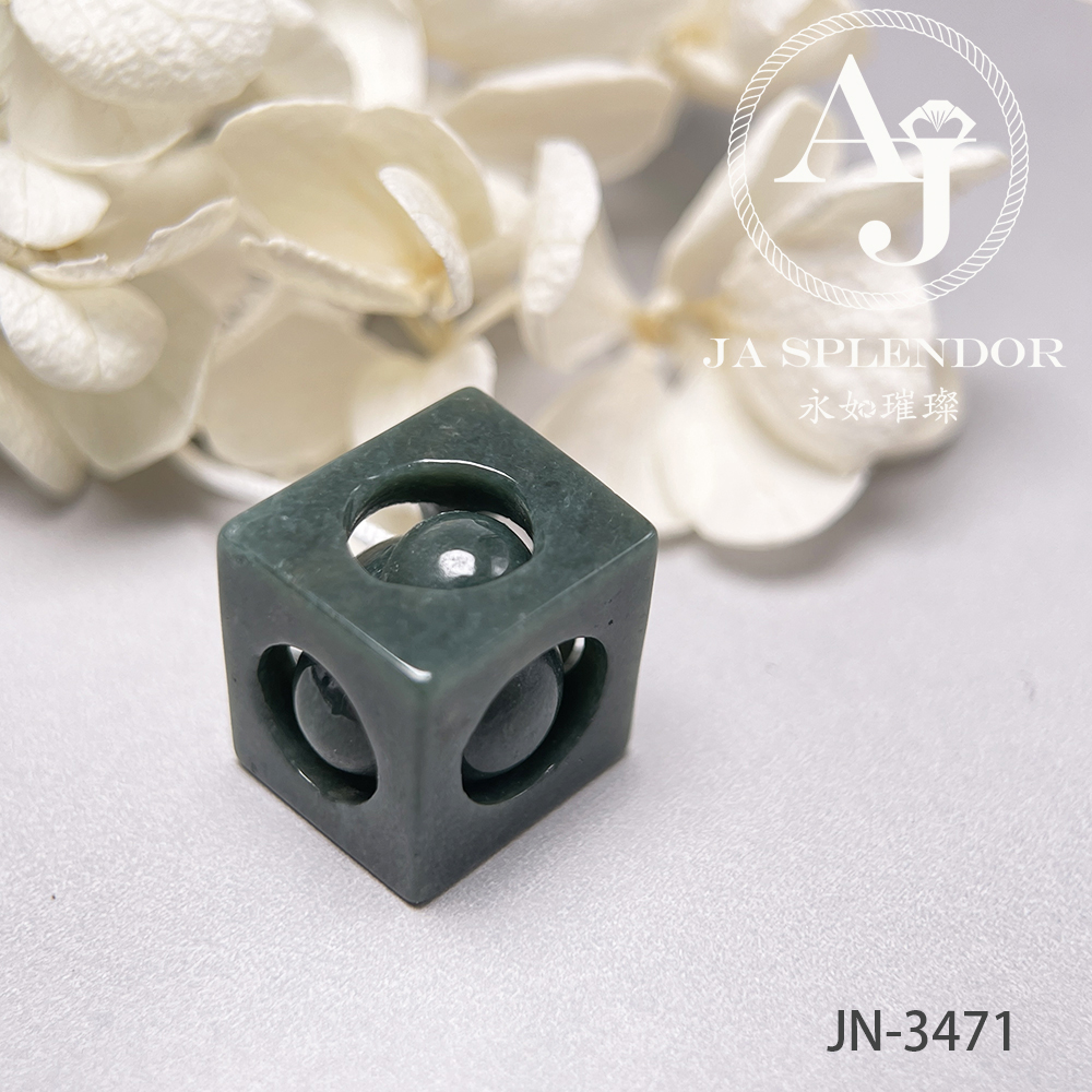 JN-3471/72/73/78/80 天然翡翠A玉 油青墨綠骰子招財進寶吊墜