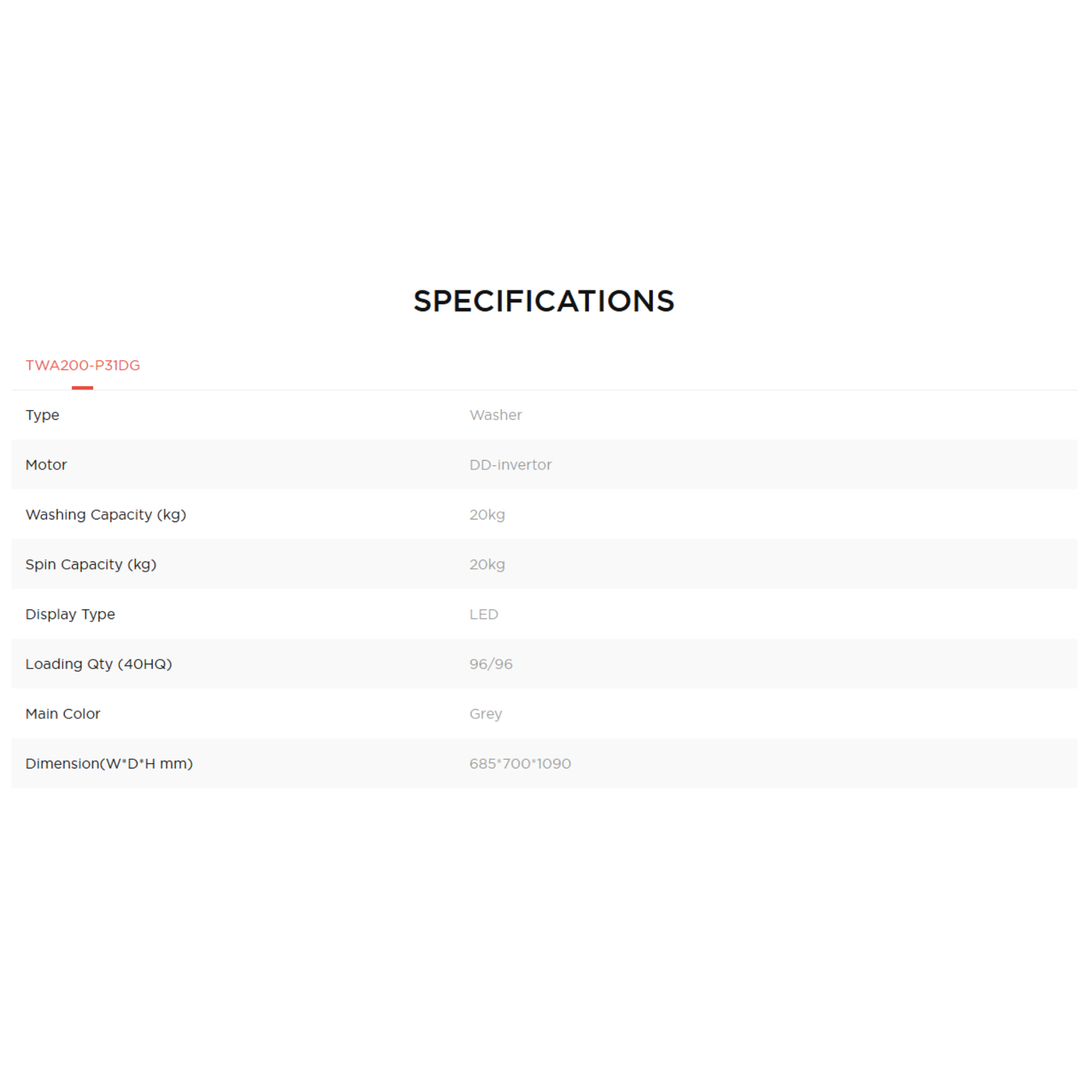 TCL 20kg Direct Drive Top Load Washing Machine (TWA200-P31DG)