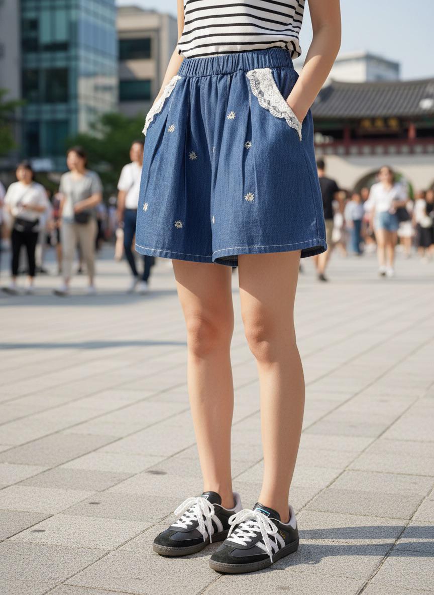 🌟New軟身簿料刺綉牛仔裙褲