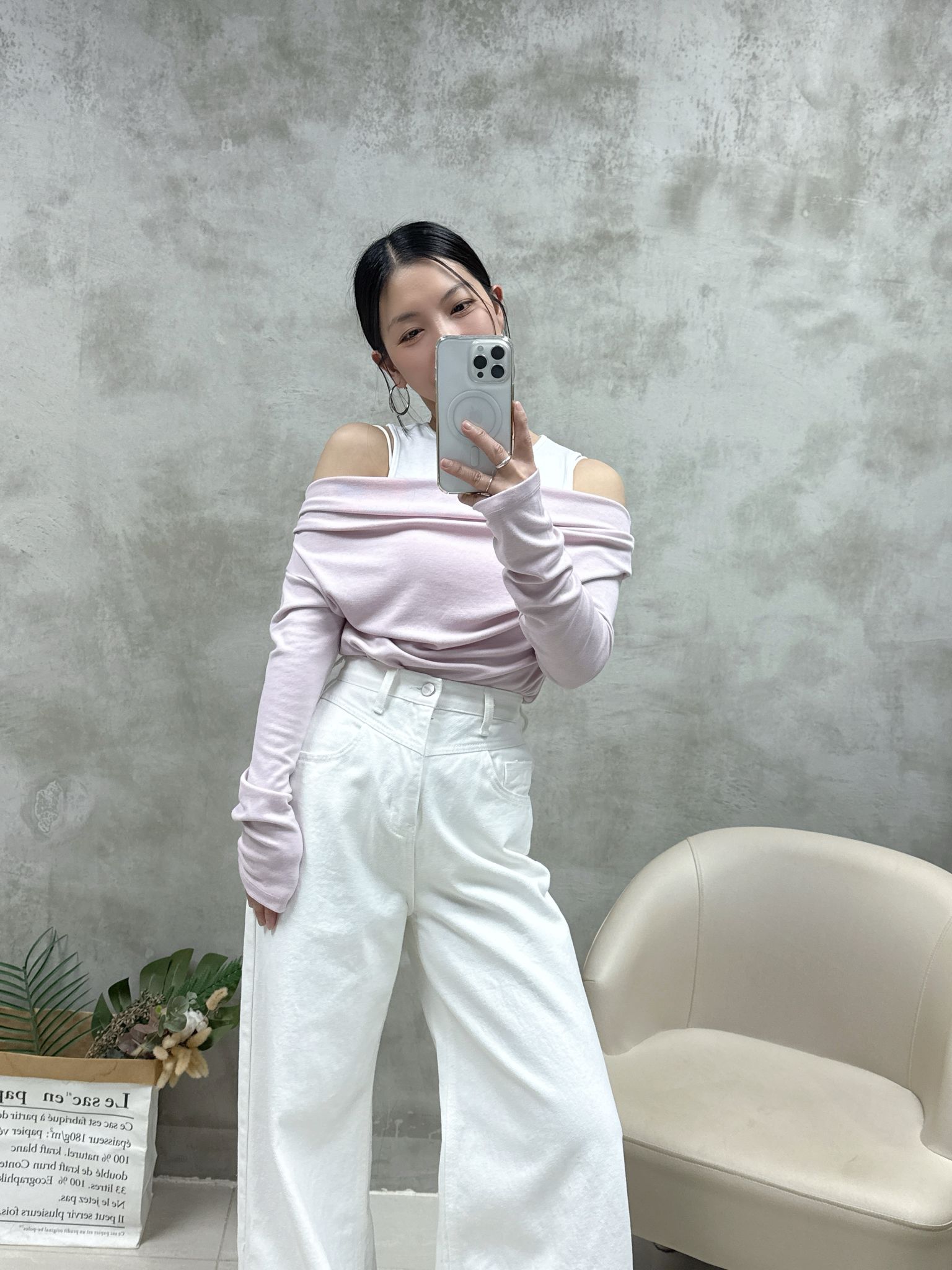 A05 假兩件拼色露膊Top