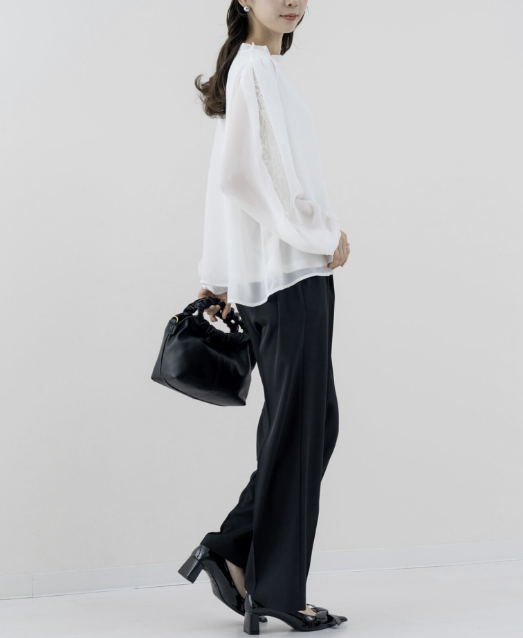 袖花紋蕾絲開衩襯衫 - 2026 流行穿搭  蕾絲襯衫 春夏時尚穿搭 柔軟舒適 成人休閒 日常穿搭 易於配搭 日本直送   #JP-I-260013