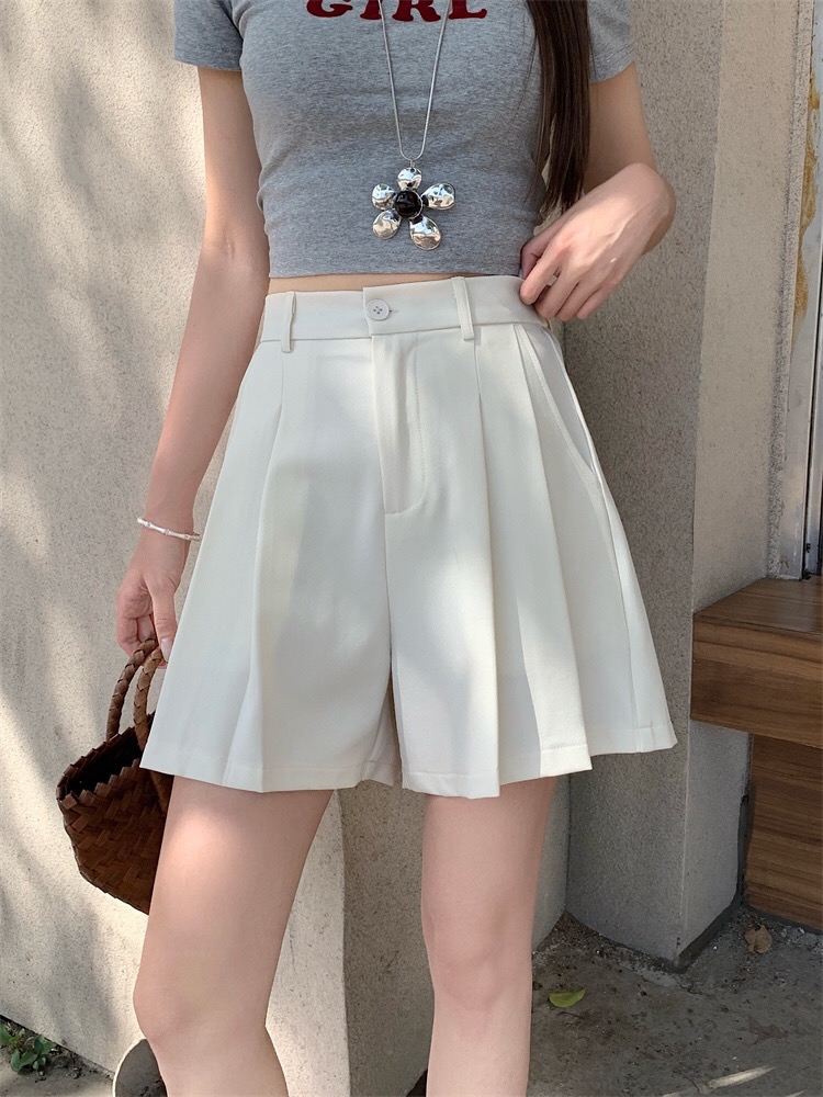 B234(5655) 韩版高腰显瘦捏痕规律百褶3色西装短裤 