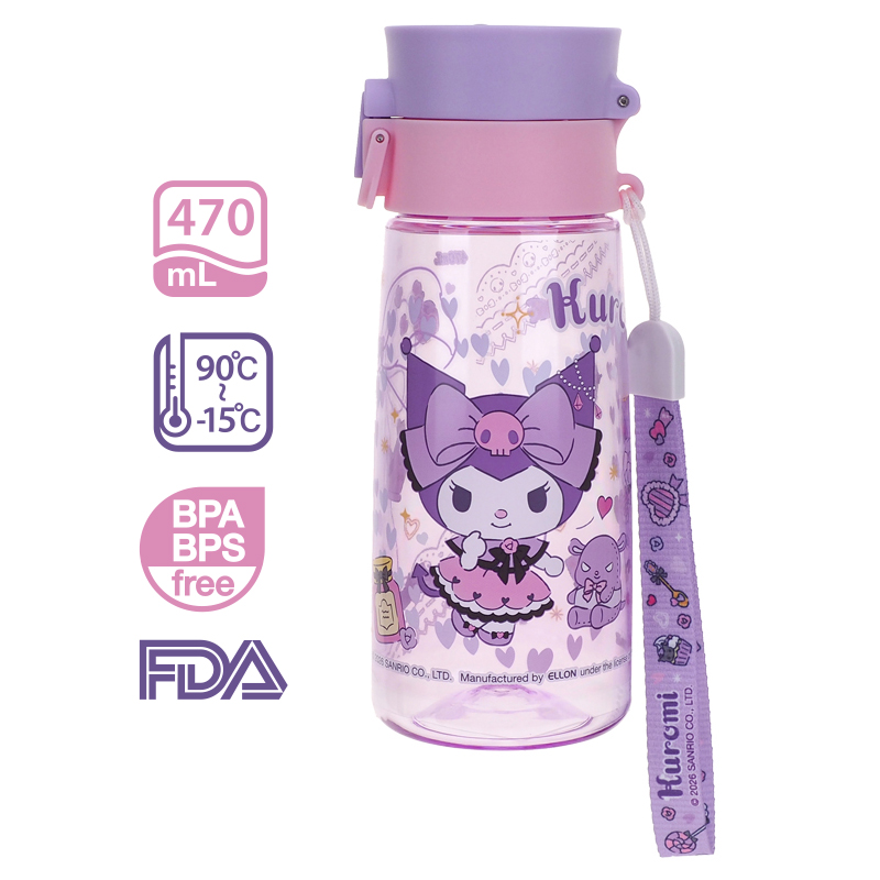Kuromi 470ml BPA & BPS Free Water Bottle with Strap 膠水樽連手繩