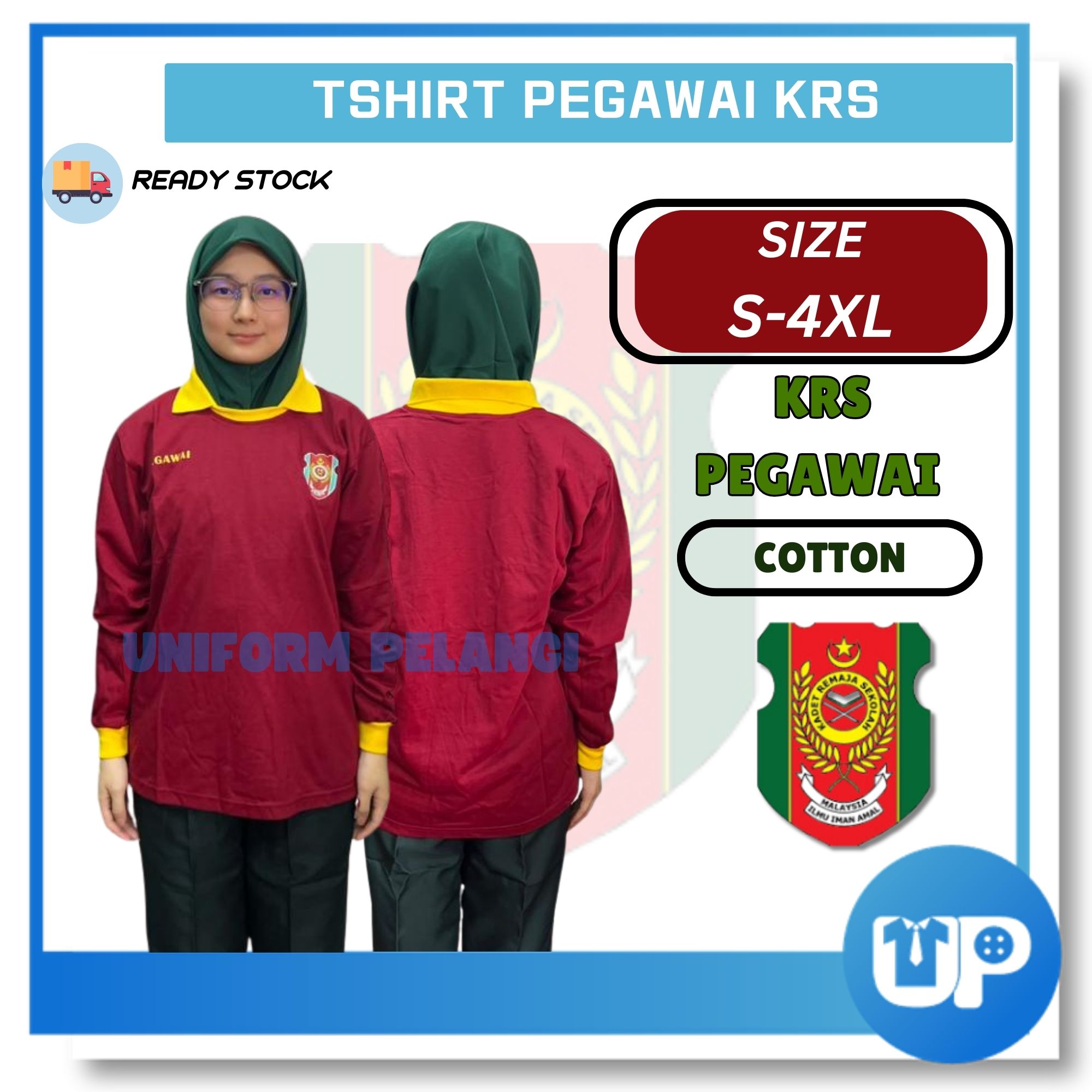 Tshirt KRS Pegawai Cikgu Cotton Kolar Lengan Panjang Original Kokurikulum Sekolah