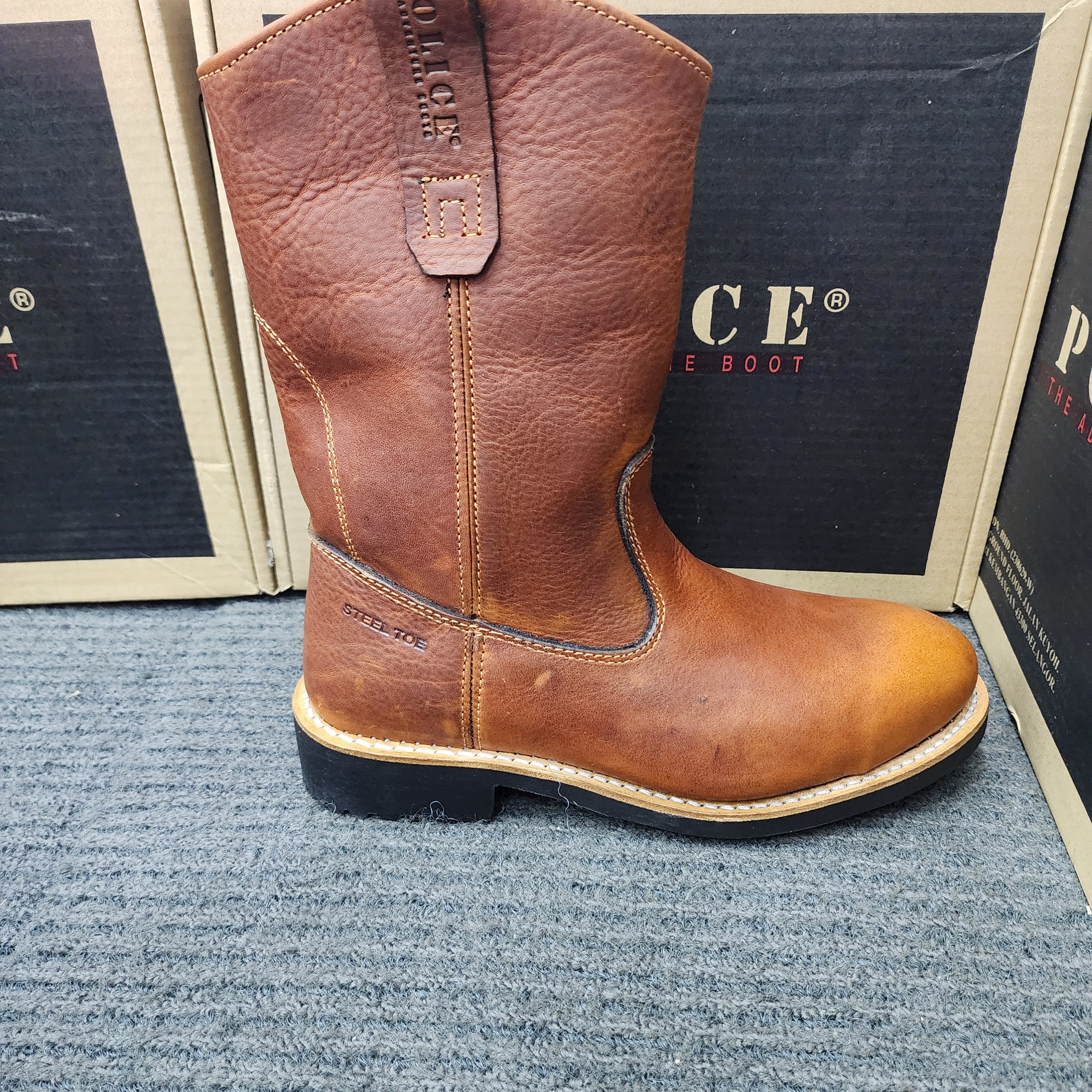 POLICE SAFETY SHOES 91494 HIGH CUT BOOT BROWN MAROUN DARK MAROON LEATHER BOOT CUTTING A TOE CAP SLIM KASUT KESELAMATAN POLIS DENGAN WARNA MAROON GELAP DAN COKLAT SESUAI UNTUK KEGUNAAN KESELAMATAN Keselamatan