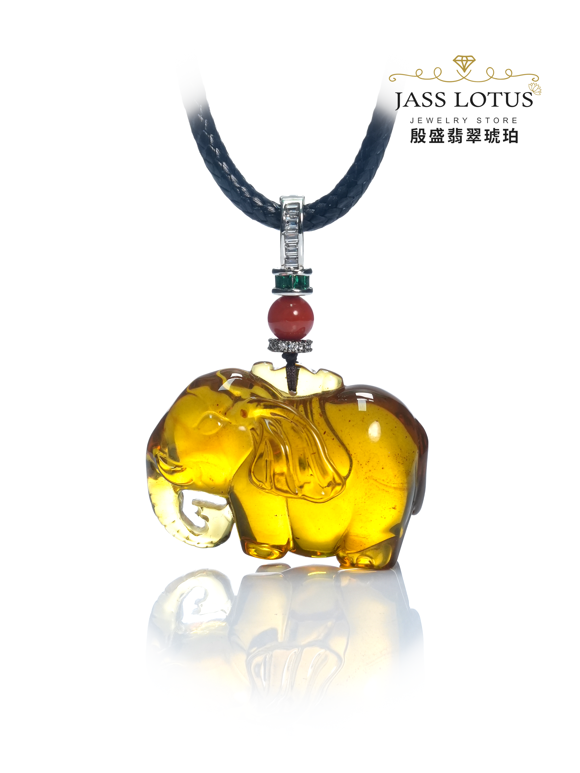 緬甸天然琥珀高藍珀吸財大象吊墜