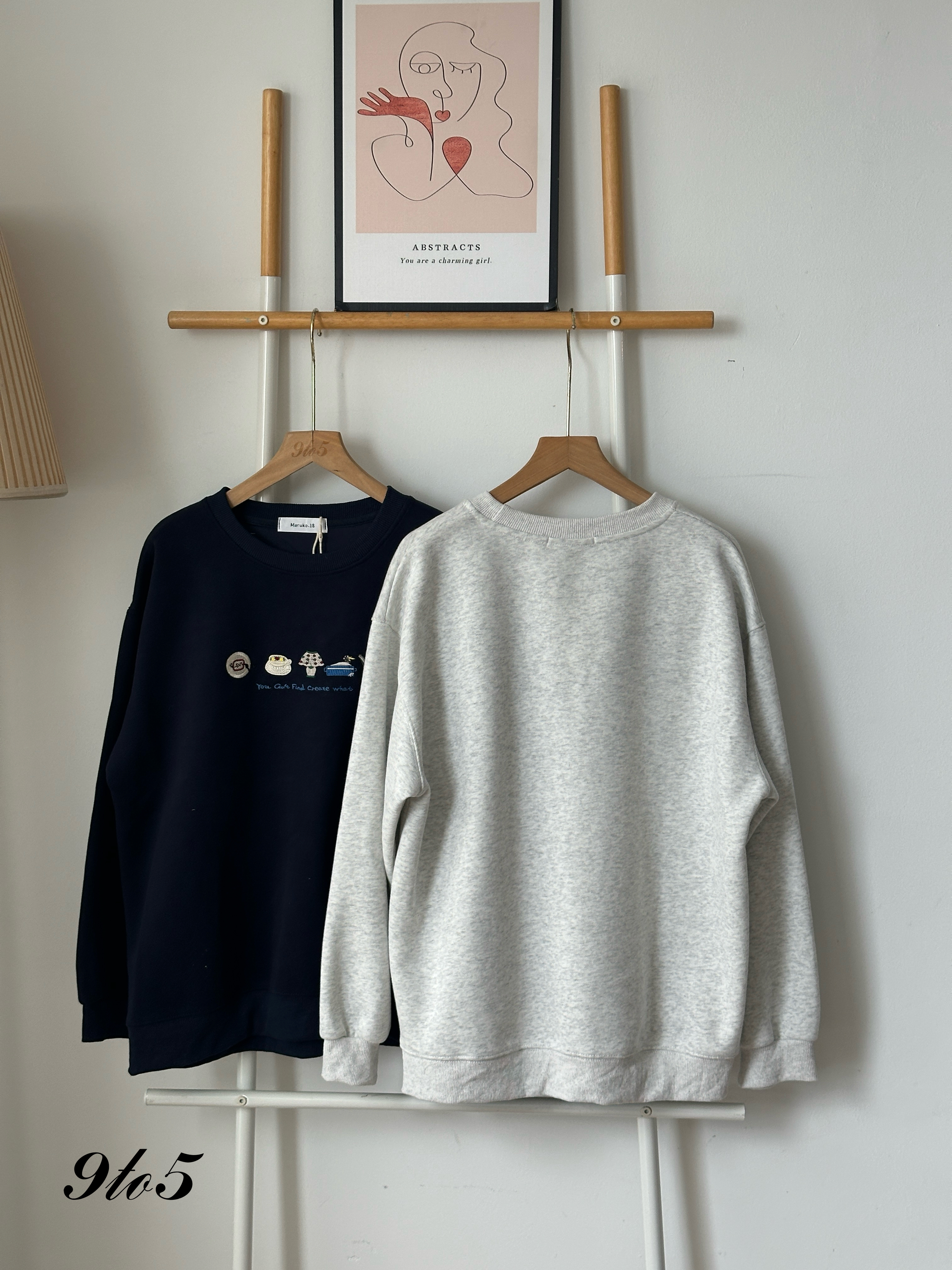 T4036 Long Sleeve Embroidery Sweatshirt - Light Grey & Navy