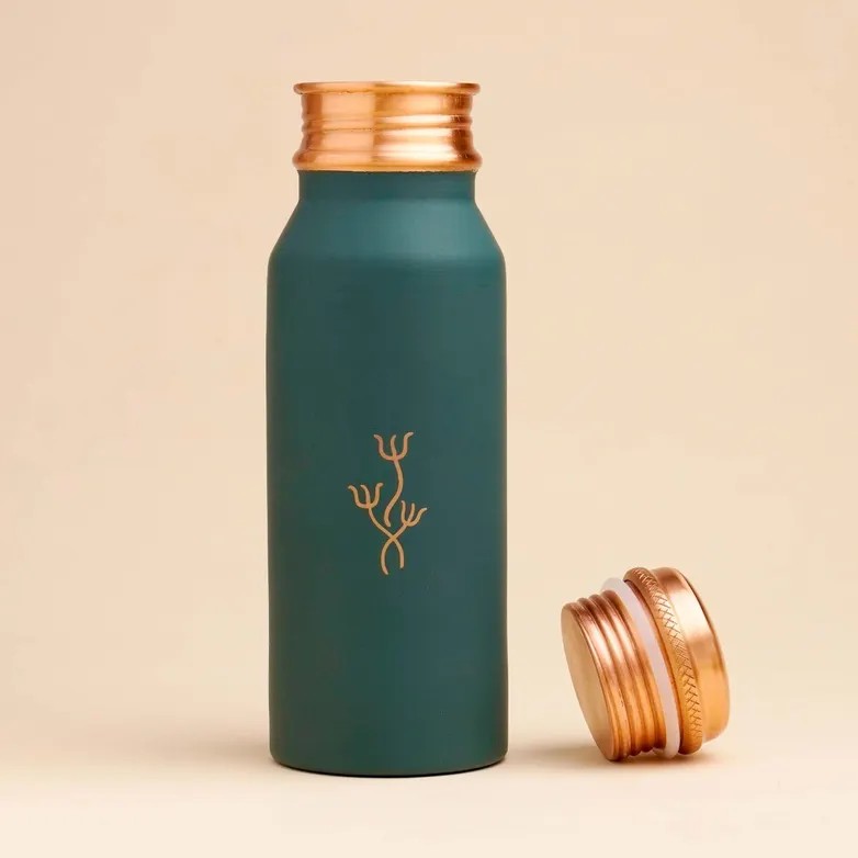 Isha Life-  印度純銅水壺 350ml (綠色/三叉圖案) India Pure Copper Bottle (Green/Trishula)