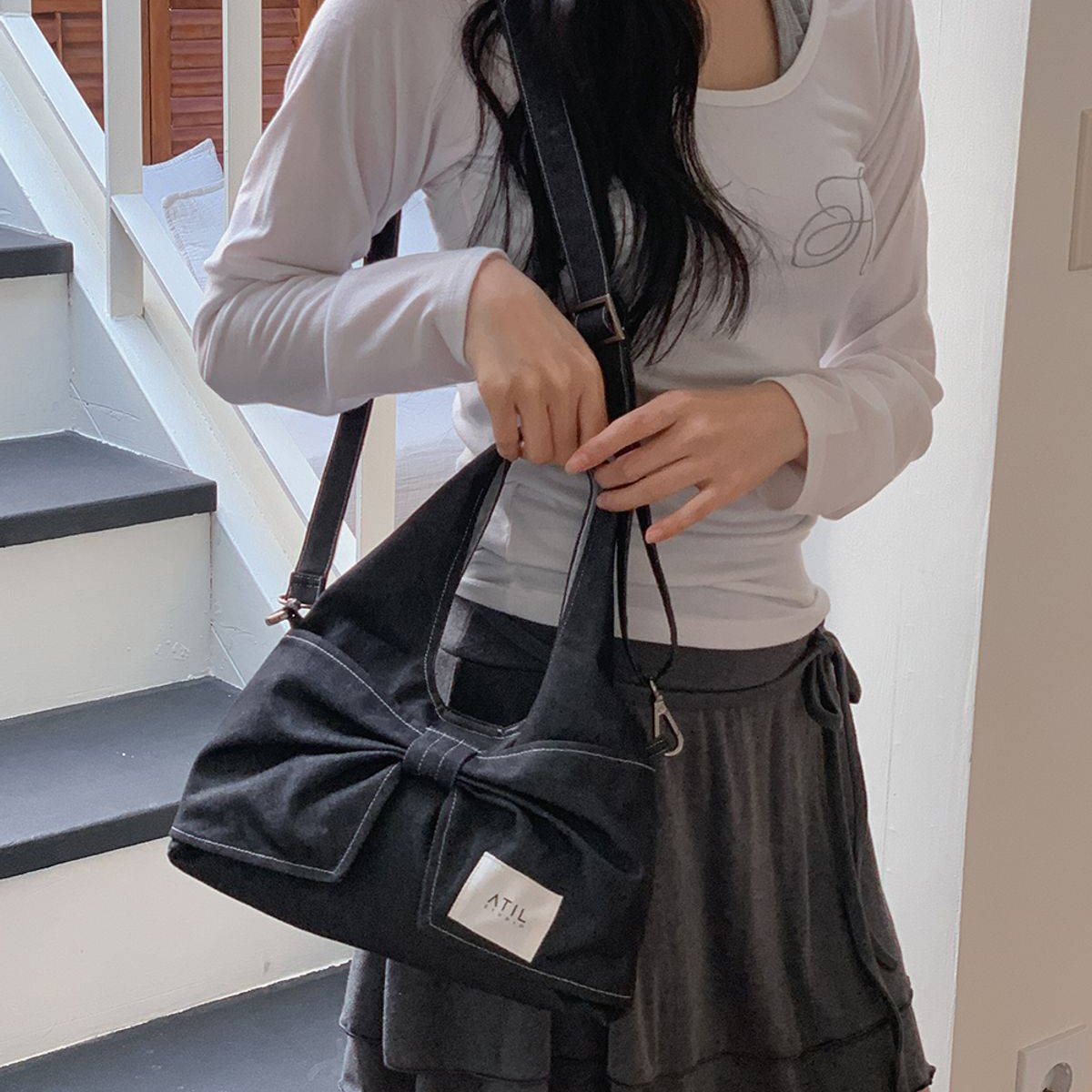 [ATIL Studio] Denim Dewy Mini Ribbon Tote & Cross Body Bag (2色)