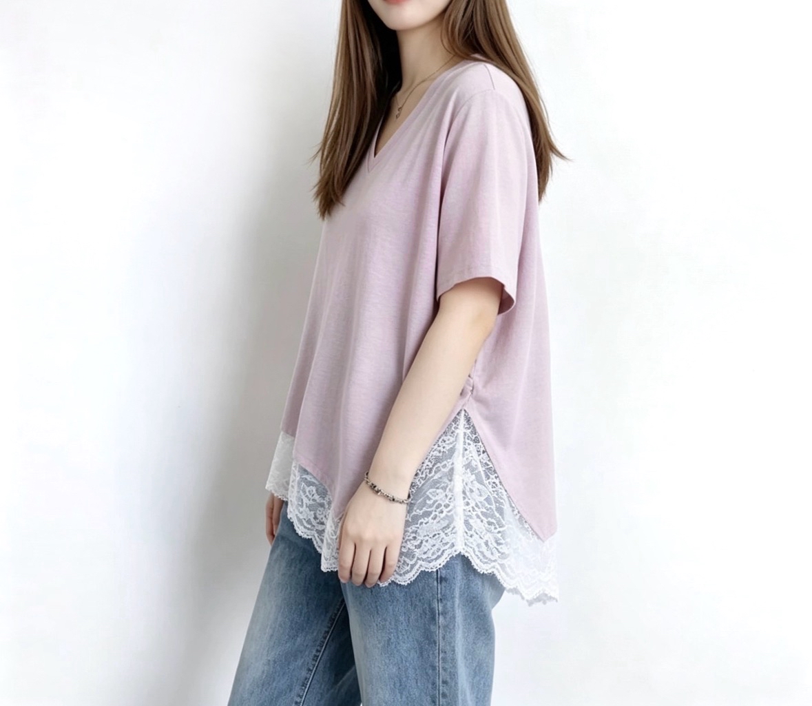 ☀️夏日優惠☀️ 假兩件柔粉拼接Lace Top