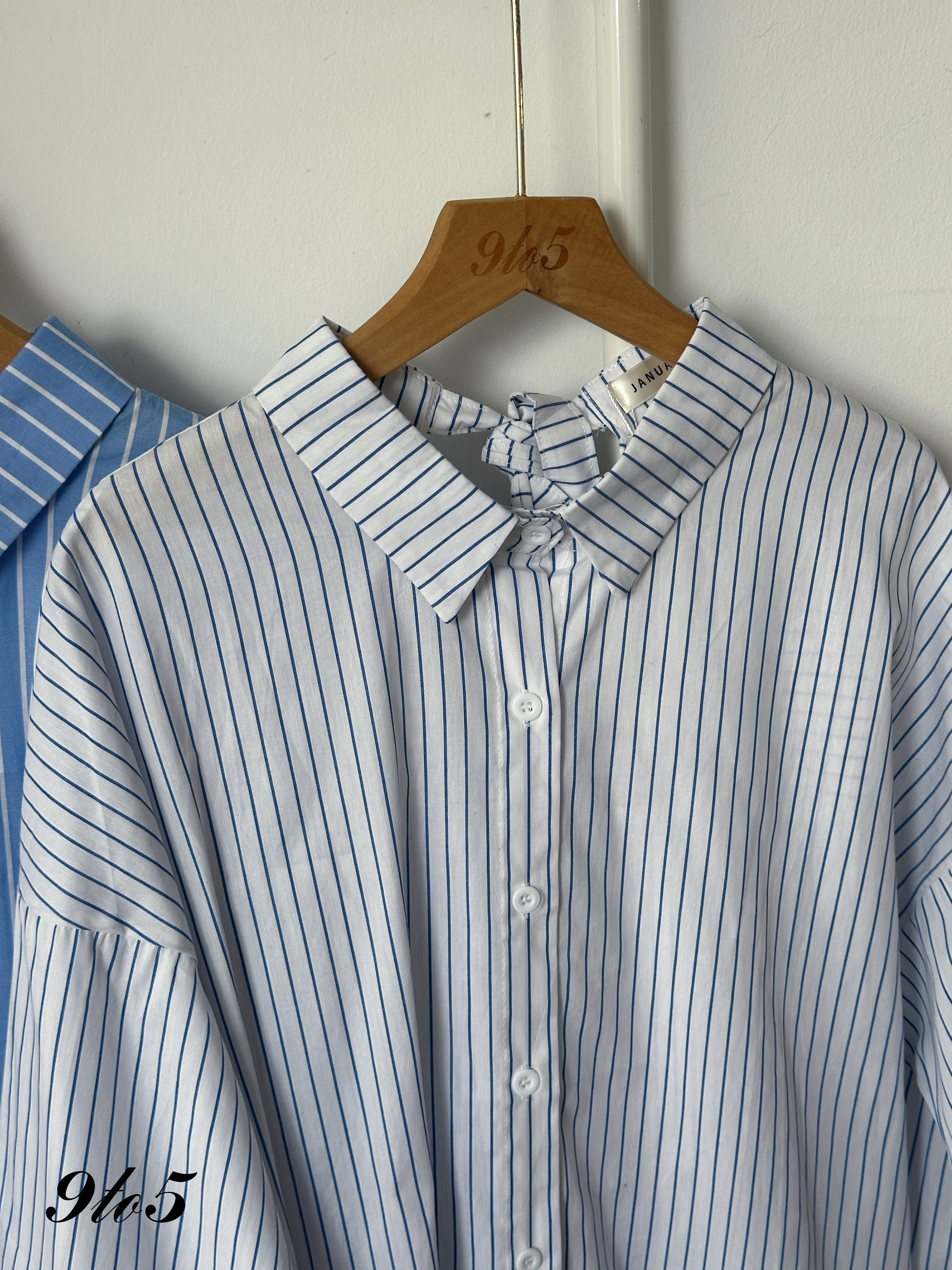 T4263 Long Sleeve Oversized Stripe Shirt - Blue & White