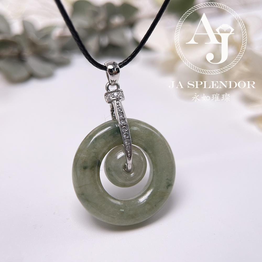 JN-2277 天然翡翠A玉 飄綠子母甜甜圈平安扣吊墜
