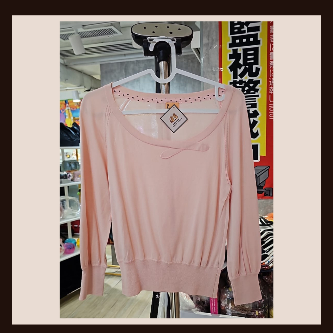 🌸 日系夢幻逸品：Axes Femme 甜美粉色蝴蝶結針織上衣