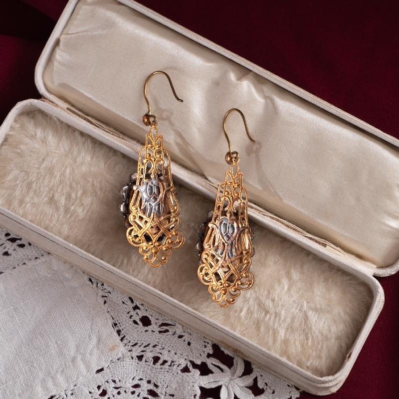 Vintage Rose Petit Needlepoint Hook Earrings - Recomposed New Old Stock (NZ006-1)