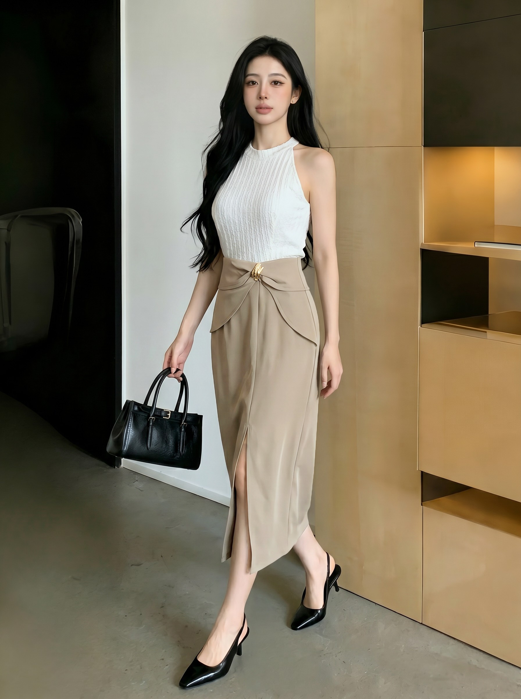 Elegant Drape Slit Midi Skirt M207