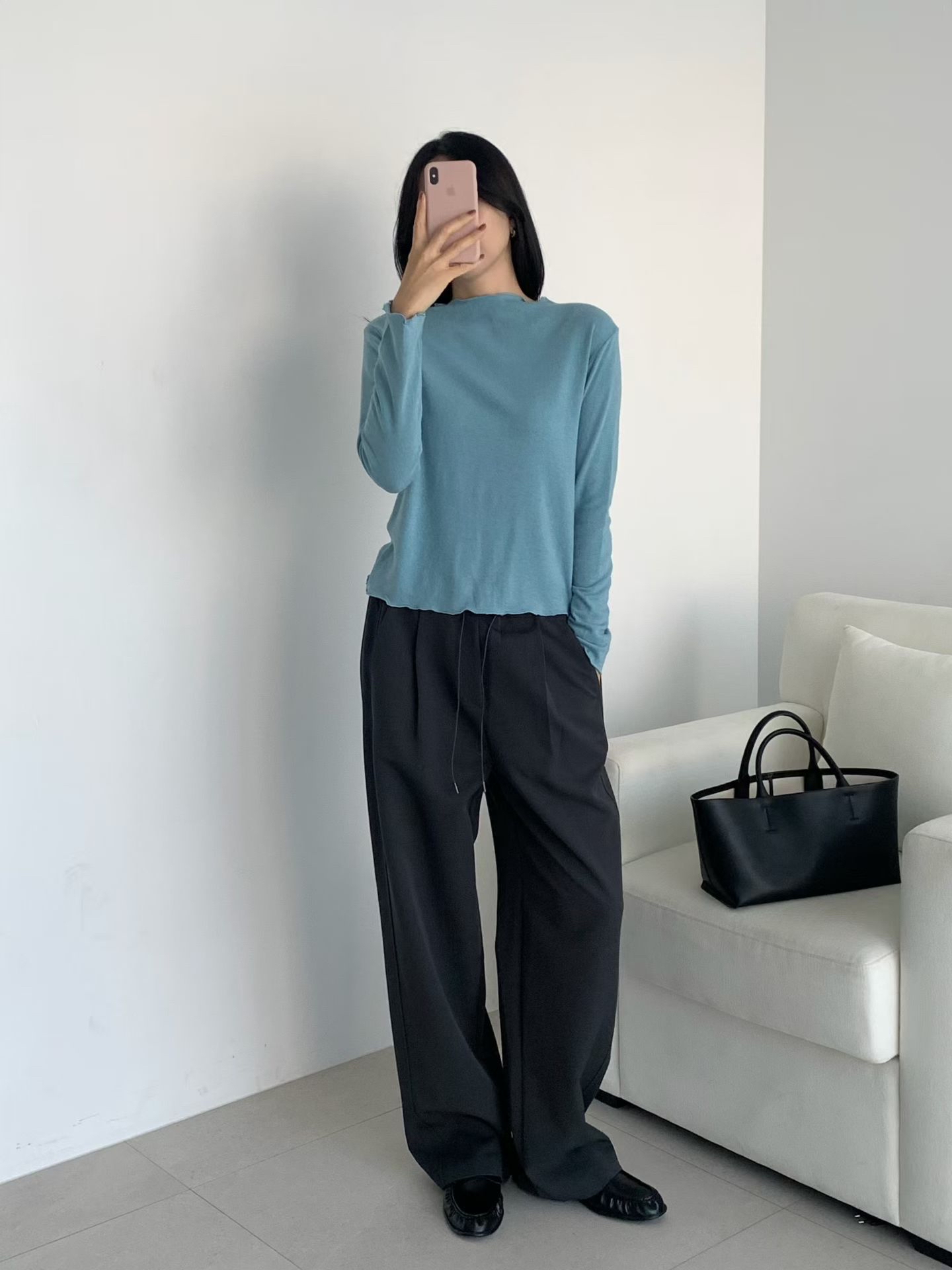 Button up rabbit hair wool basic tee 