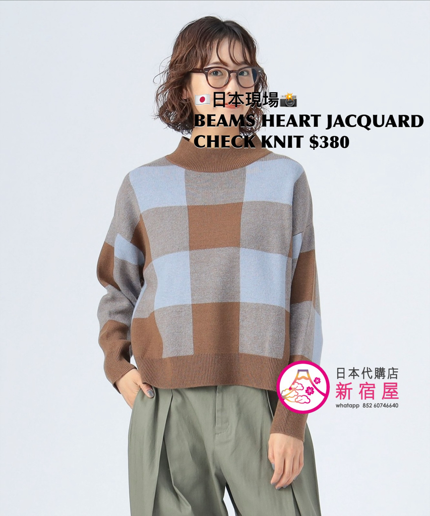 BEAMS HEART JACQUARD CHECK KNIT