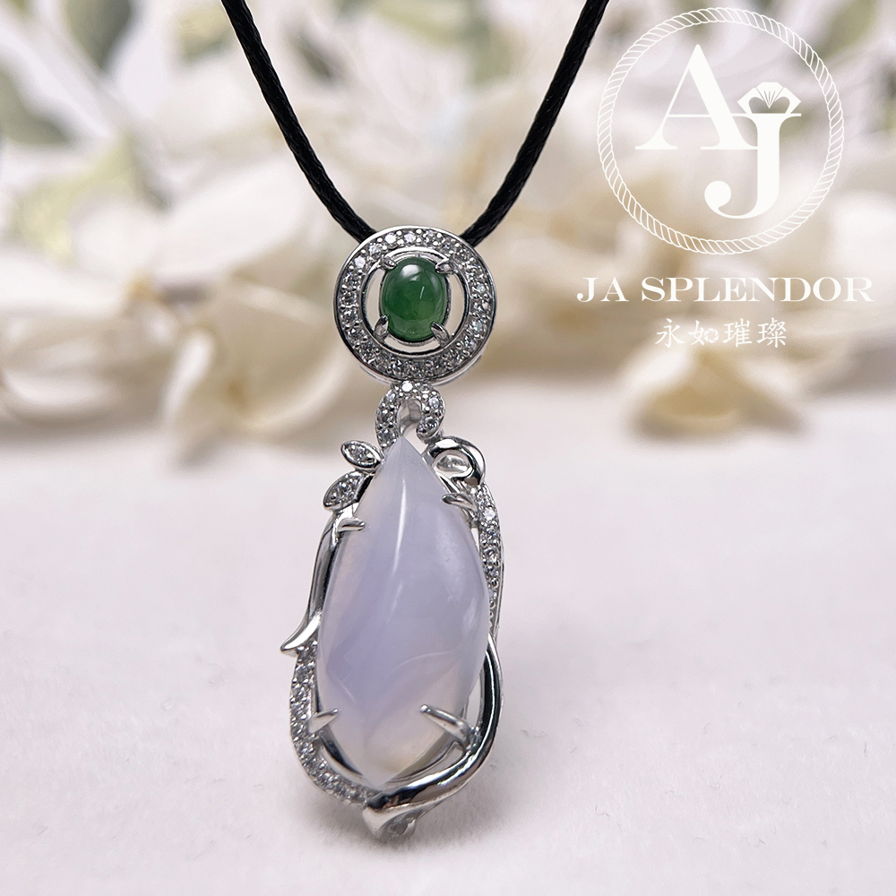 JNS-50 天然翡翠A 冰種紫羅蘭隨型綠色頂珠吊墜