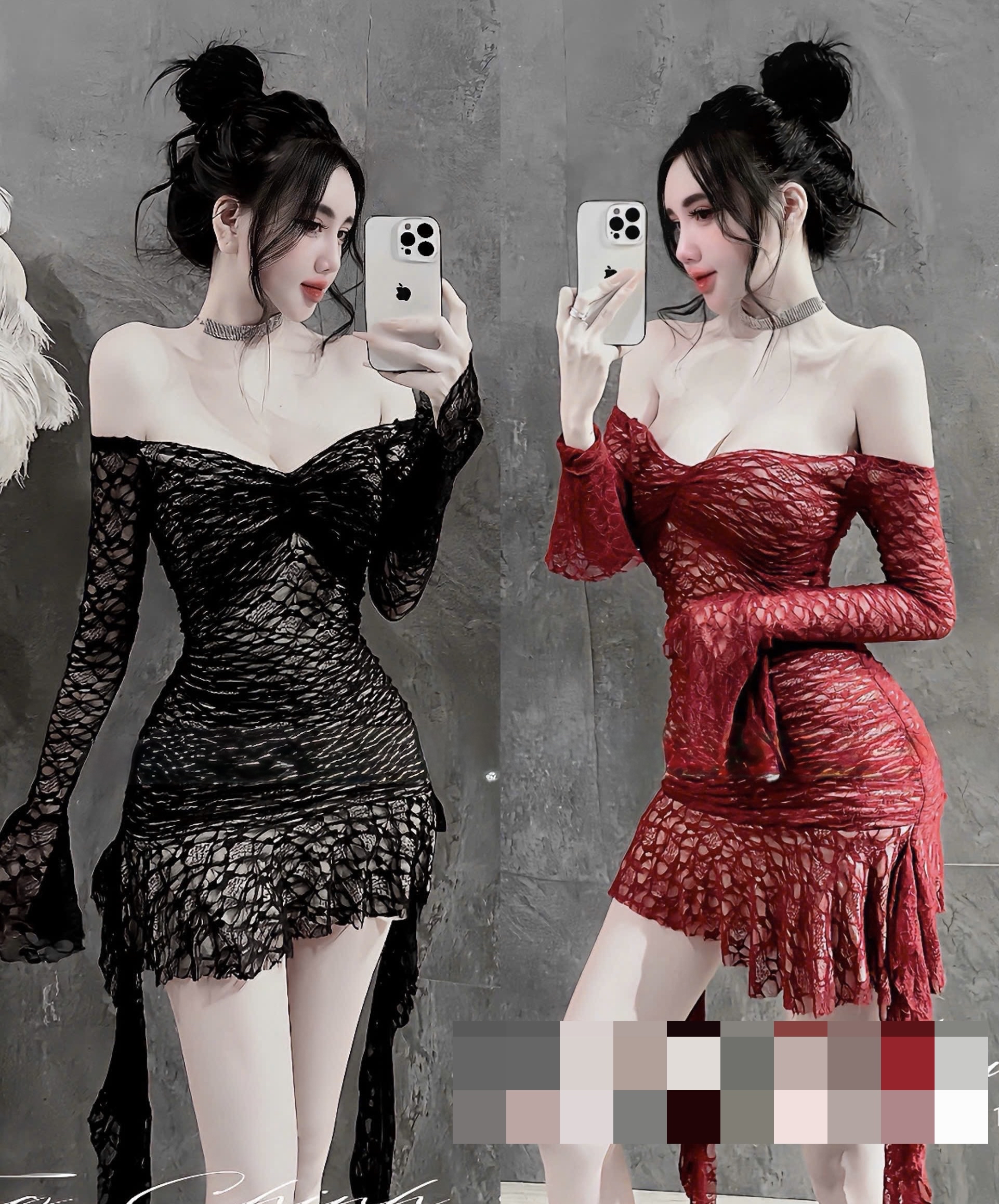 優雅露肩蕾絲迷你連身裙