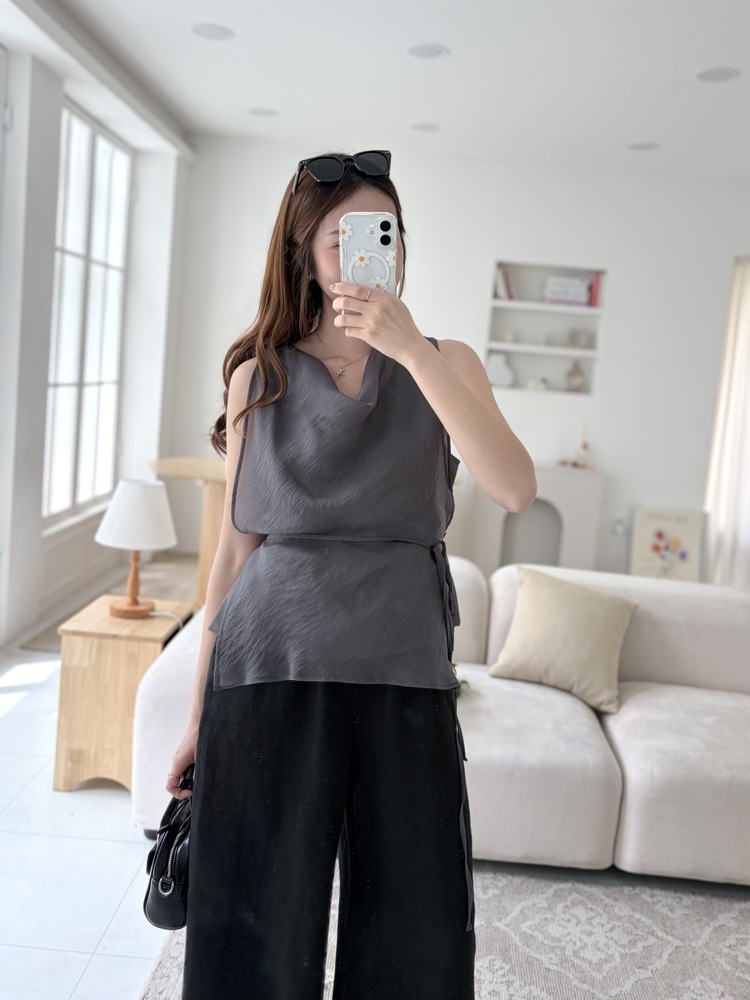 Draped Airy Blouse (Charcoal)