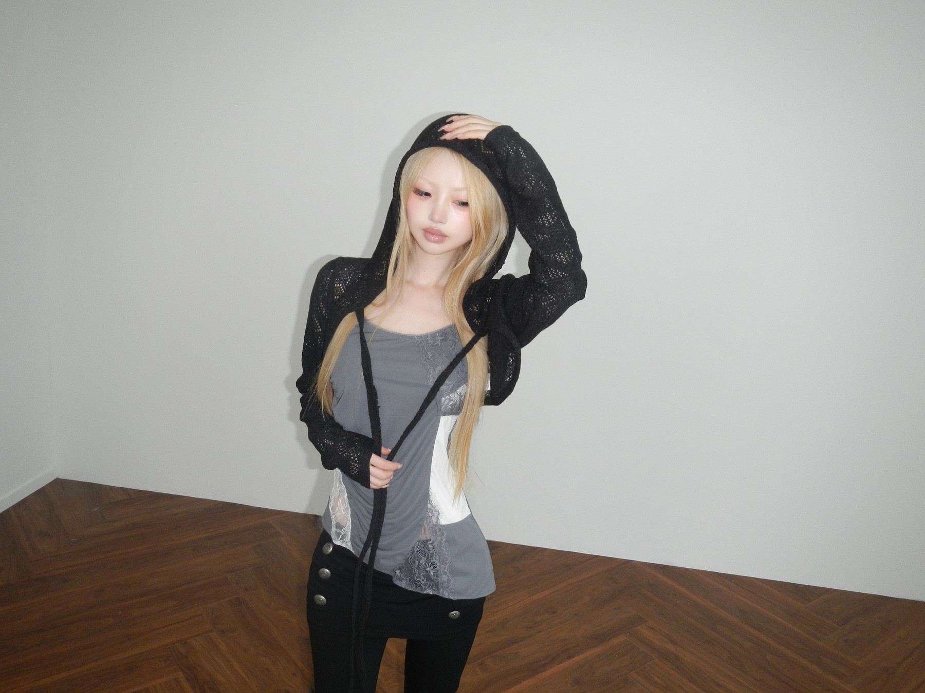 Cropped Hooded Knit Cardigan