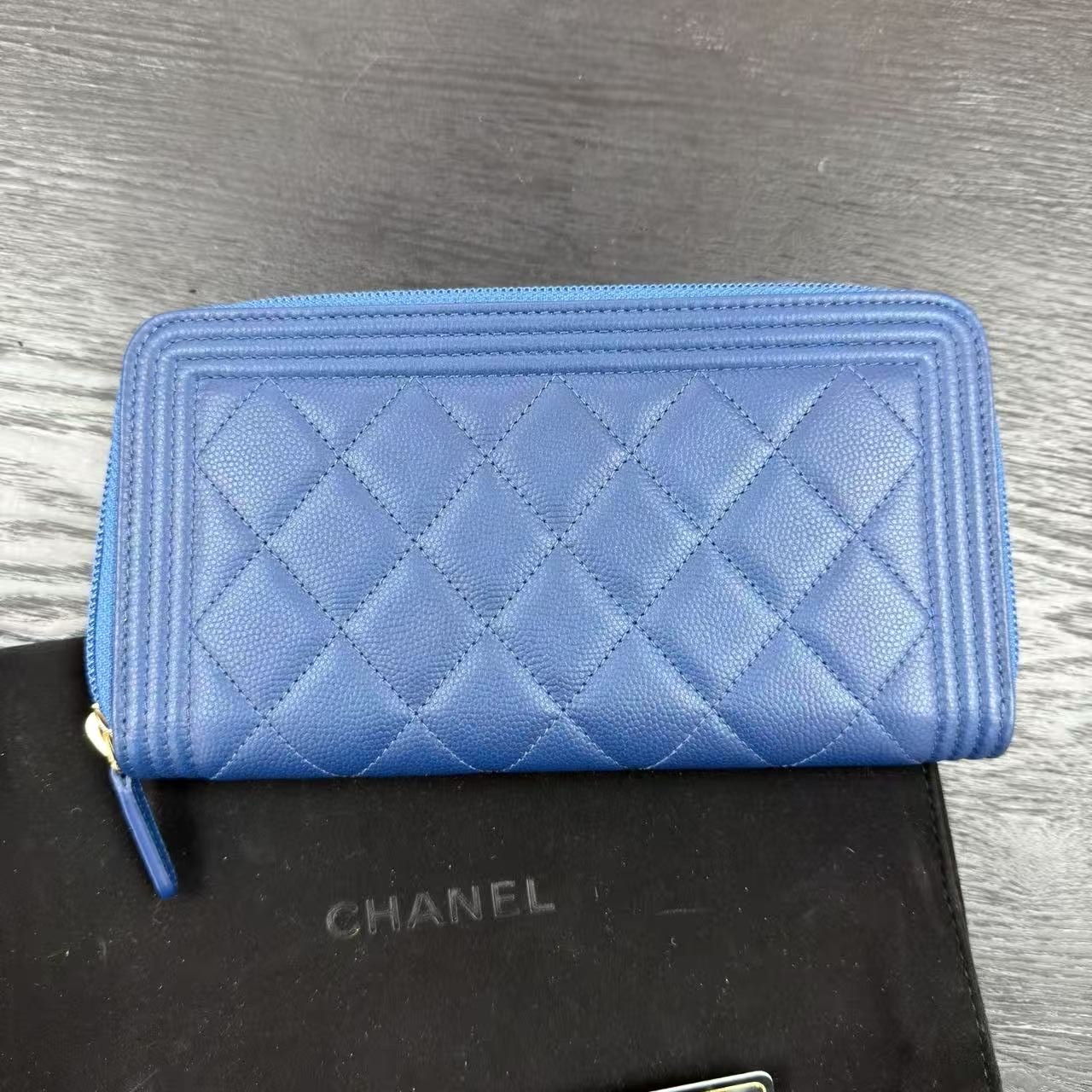 Chanel boy長銀包藍荔枝紋牛皮超罕有💙🩵