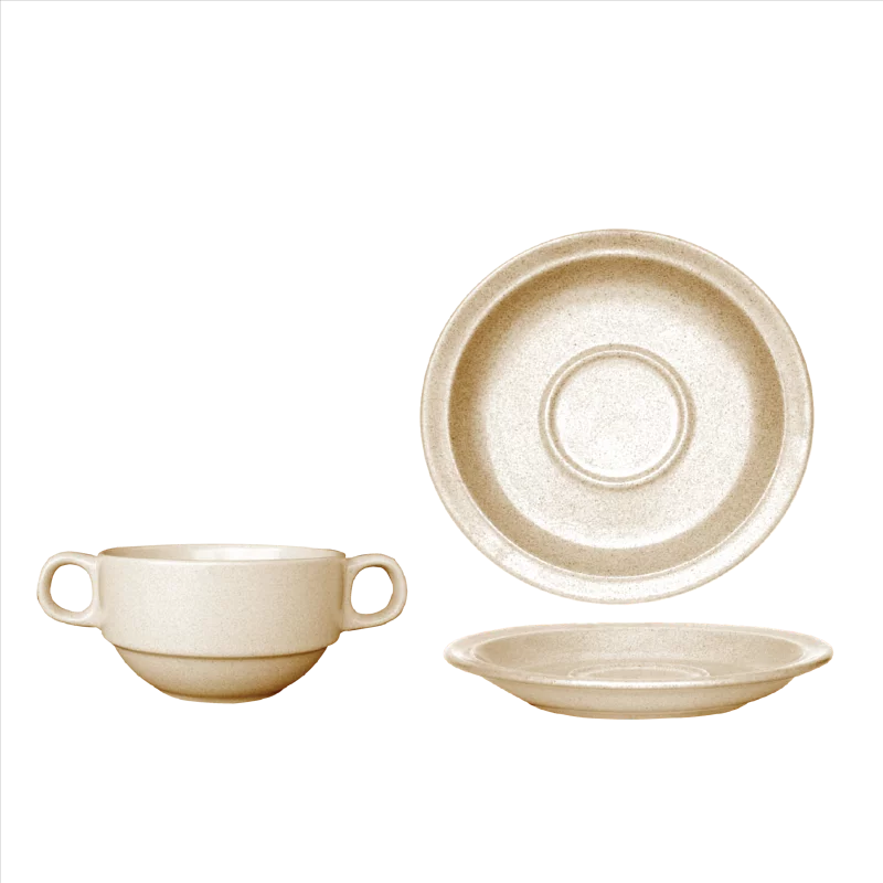 SPECKLE BEIGE SCH23 & SSH16 Consomme Cup 240ML With Saucer (SE)