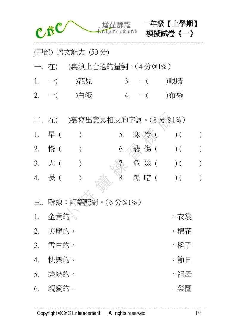 模擬試卷 (一年級)