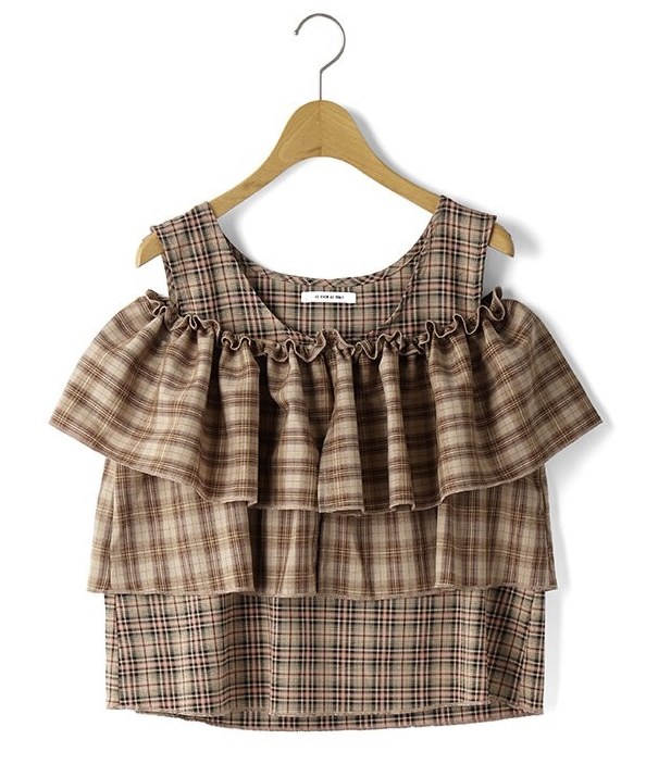 混色格紋露肩斜肩帶襯衫 - 2026 流行穿搭  女士襯衫 春夏時尚穿搭 成人休閒 日常穿搭 易於配搭 日本直送   #JP-I-260018