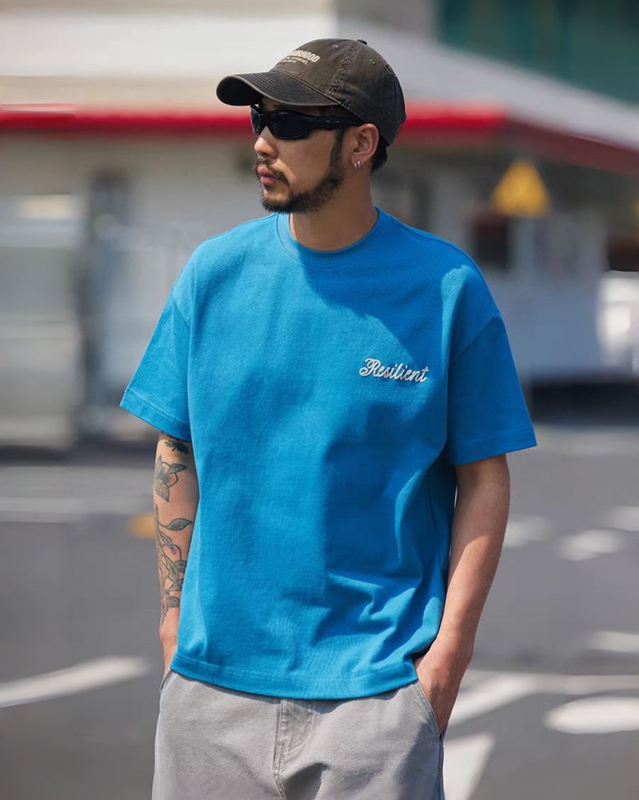 M1338 重磅洗水綉花短袖Tee