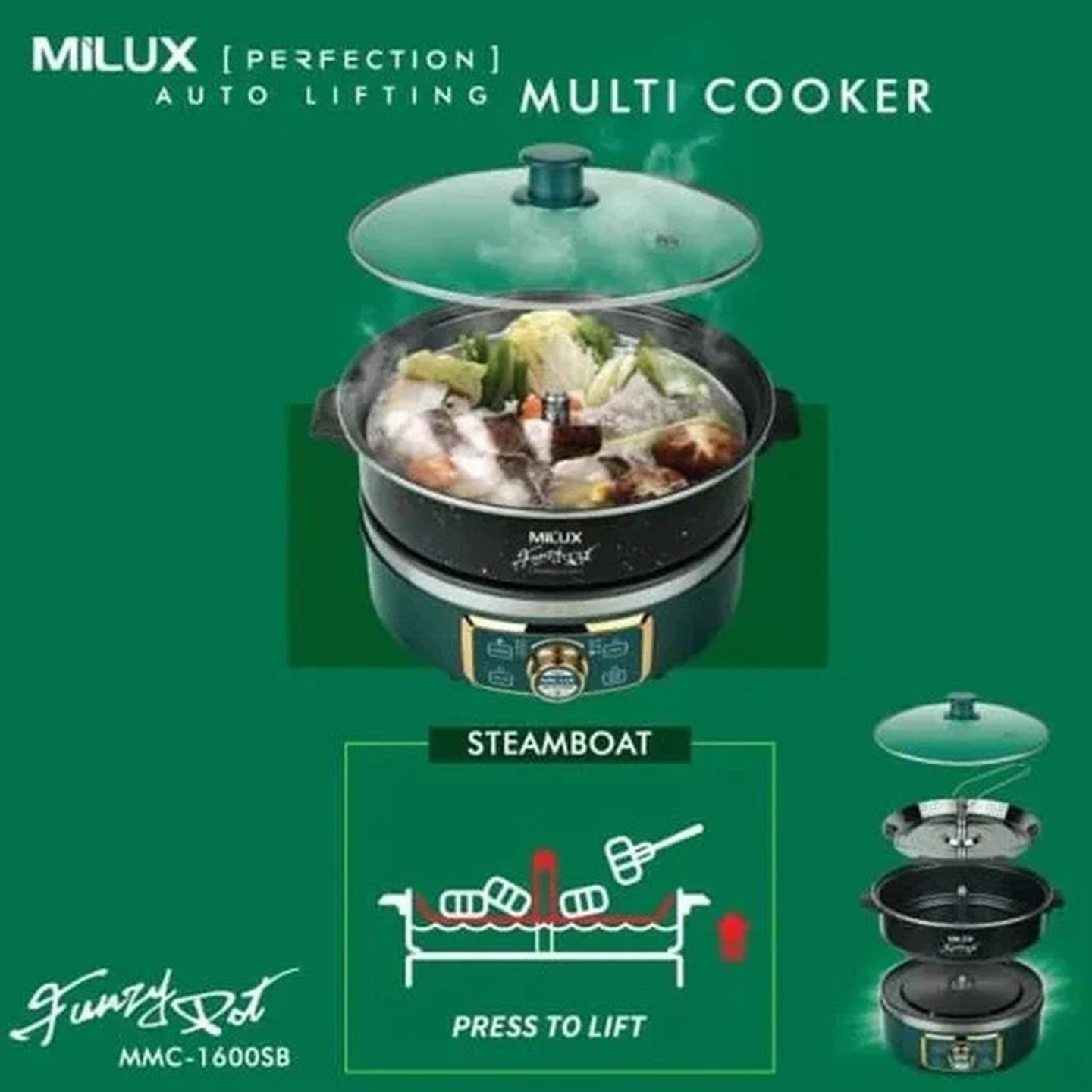 Milux 1600W Auto Lifting Multi Cooker (MMC-1600SB)