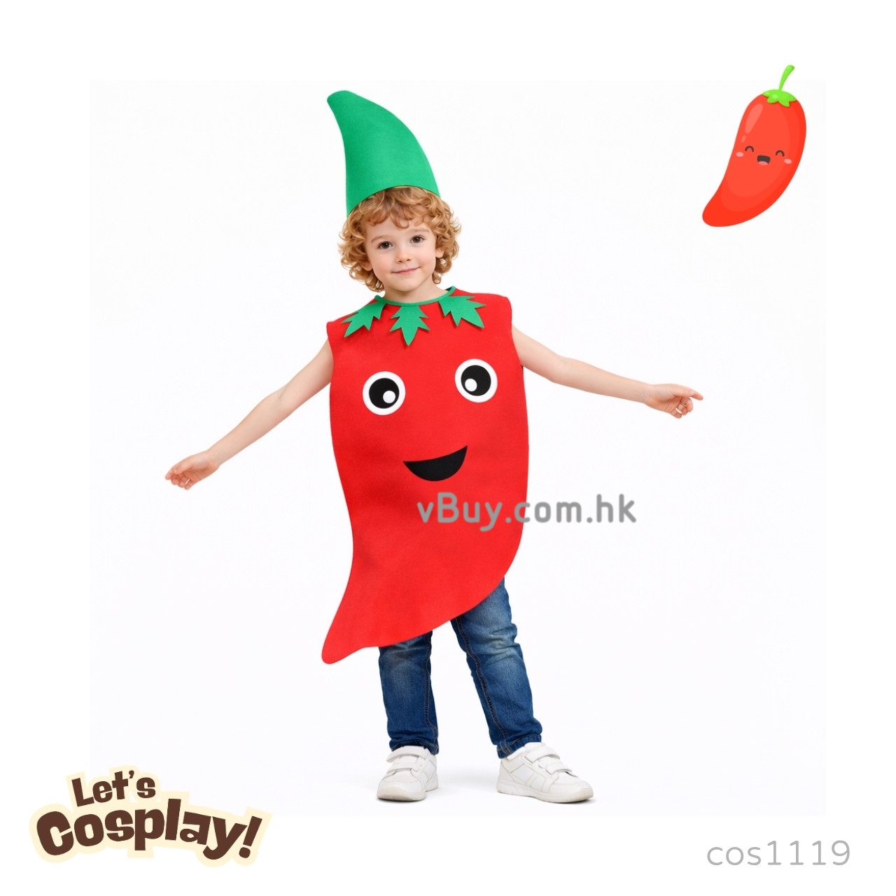 Lets Cosplay 兒童水果造型服裝 Chili Costume Pepper Costume 辣椒造型服裝 蔬菜造型服裝 Food Costume 食物主題服裝 童話故事角色扮演服裝 歡迎學校訂購（cos1119）