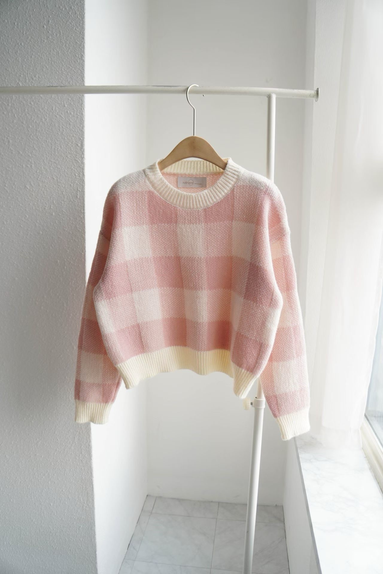 韓國格仔軟熟針織短衛衣