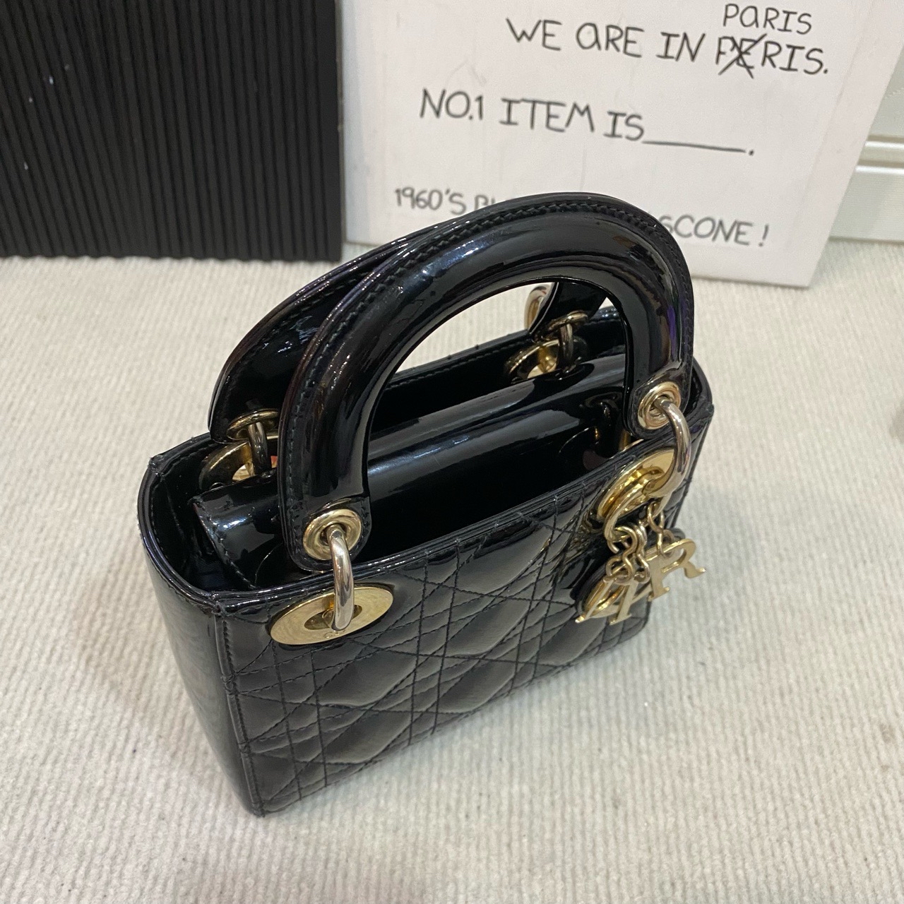 【預訂貨品】Dior 漆皮黑金三格戴妃包
