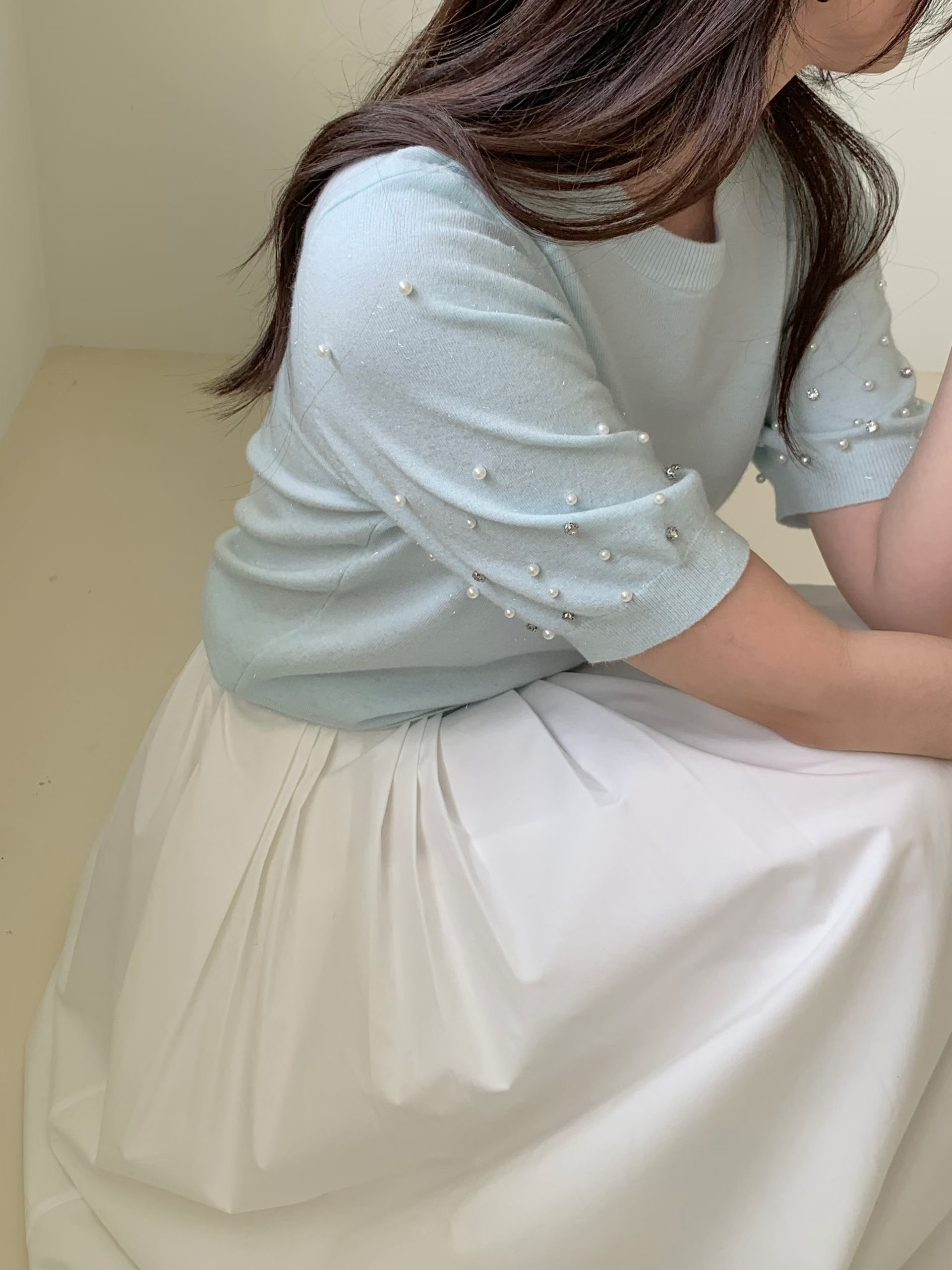 CT4 珍珠袖針織Top