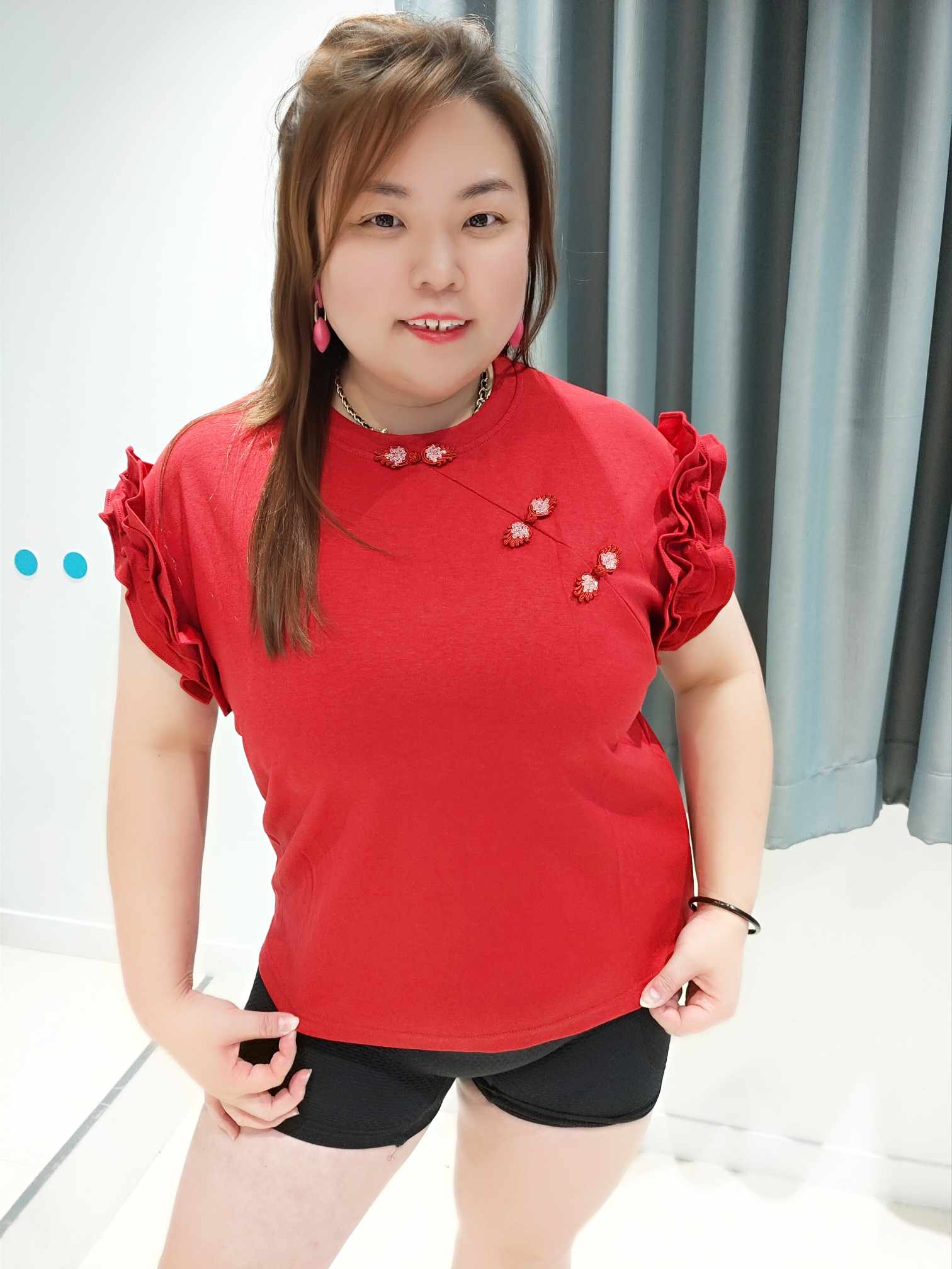 DSC11(4187#) 荷叶袖中式盘扣旗袍上衣