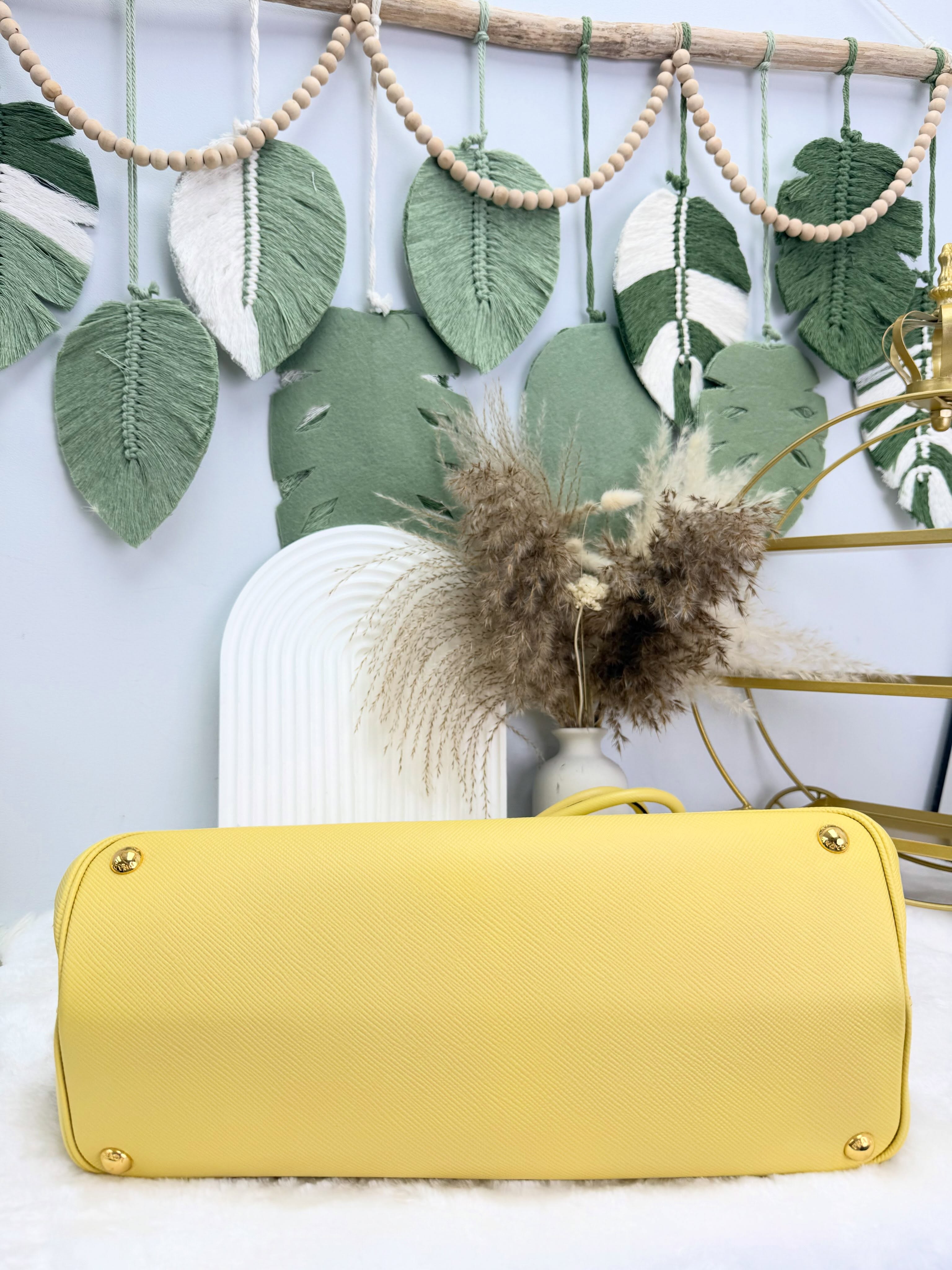 👜 PRE OWNED 🛍️黃色格紋tote 有單有塵袋 💛