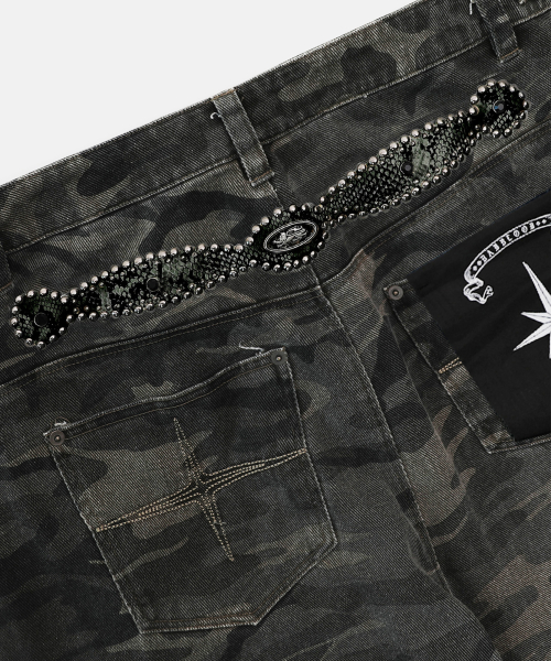 Viper Gemstone Curved Pants - Green Camo - 바이퍼 젬스톤 커브드 팬츠 - 그린카모