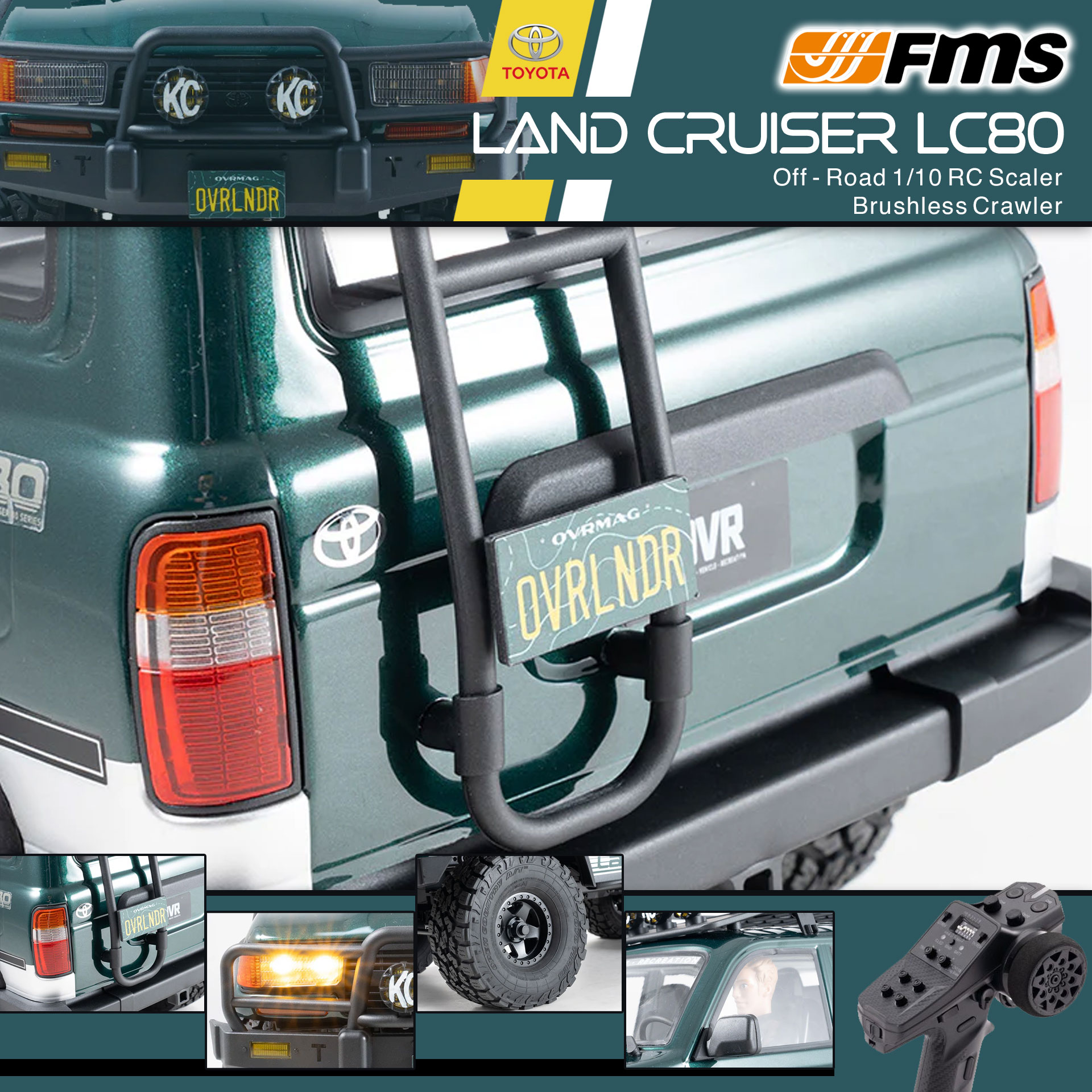 全新 FMS 1:10 LAND CRUISER 80 無刷攀爬車 | FCX10 | LC80 | TOYOTA 授權 | 4輪驅動 | 3541 KV1200 無刷電機 | 雙速變速機械波箱