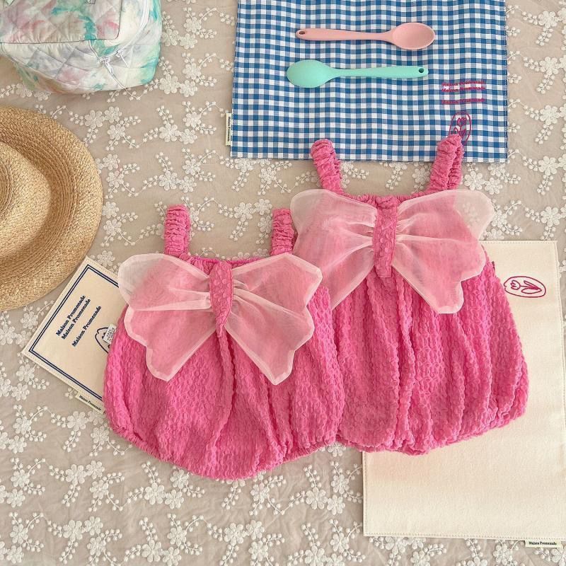 561566P | Floral Accent Baby Romper with Ruffled Straps