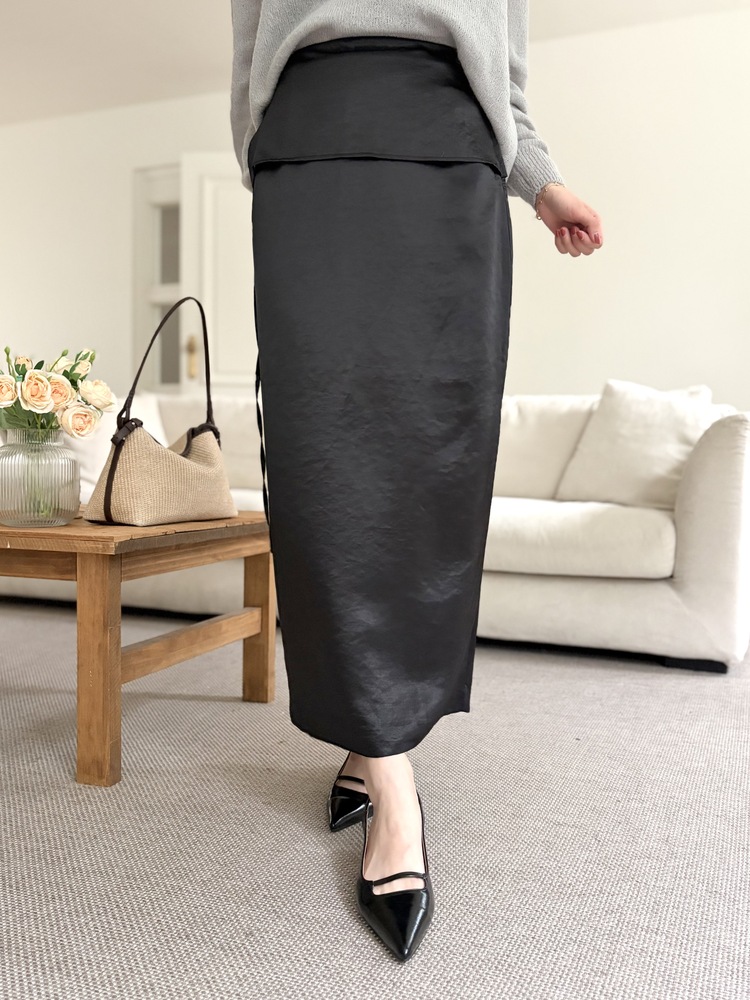 Layering Satin Skirt (Black)
