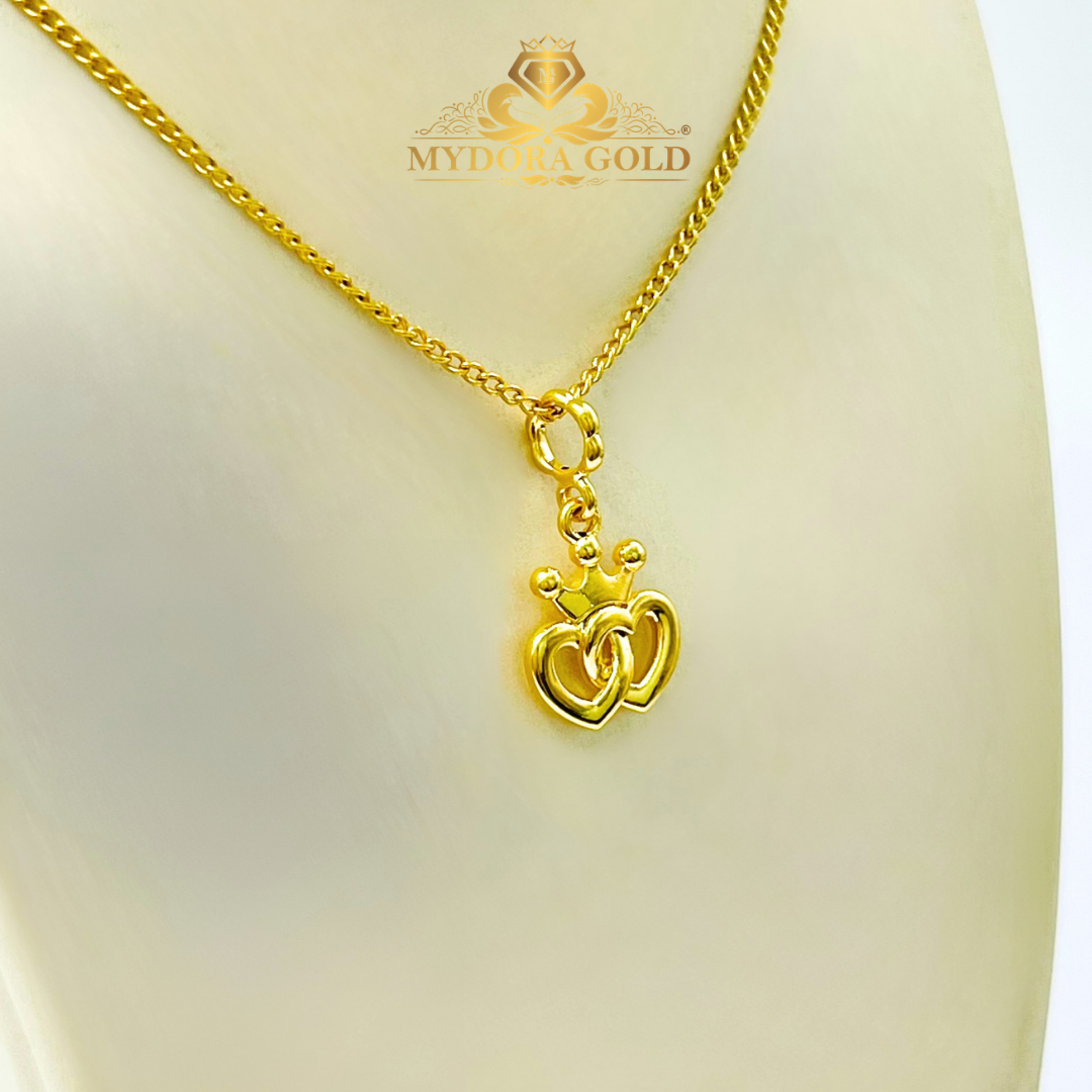 MYDORA Golden Duo Set – Rantai Leher Gajah Licin (51cm) Emas 375 + Pendant Emas 916