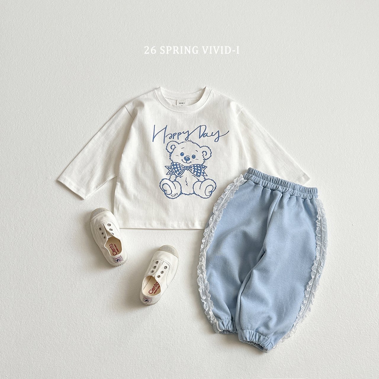 🌸預訂 韓國直送🌸🇰🇷VIVIDI五色快樂熊印花格紋上下套裝