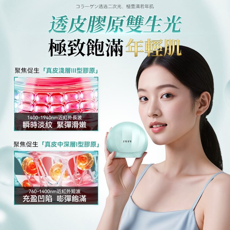 日本JUJY膠原雙生光V-Lift微電藍寶石聚能6min全臉逆齡提拉緊彈醫美級家用無線美容儀	
