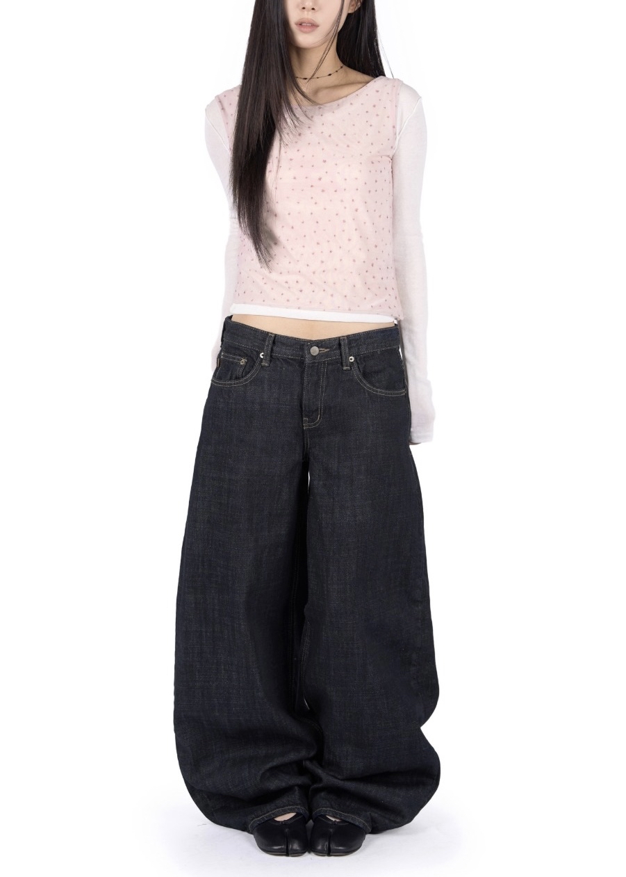 Raw Low Wide Denim Pants