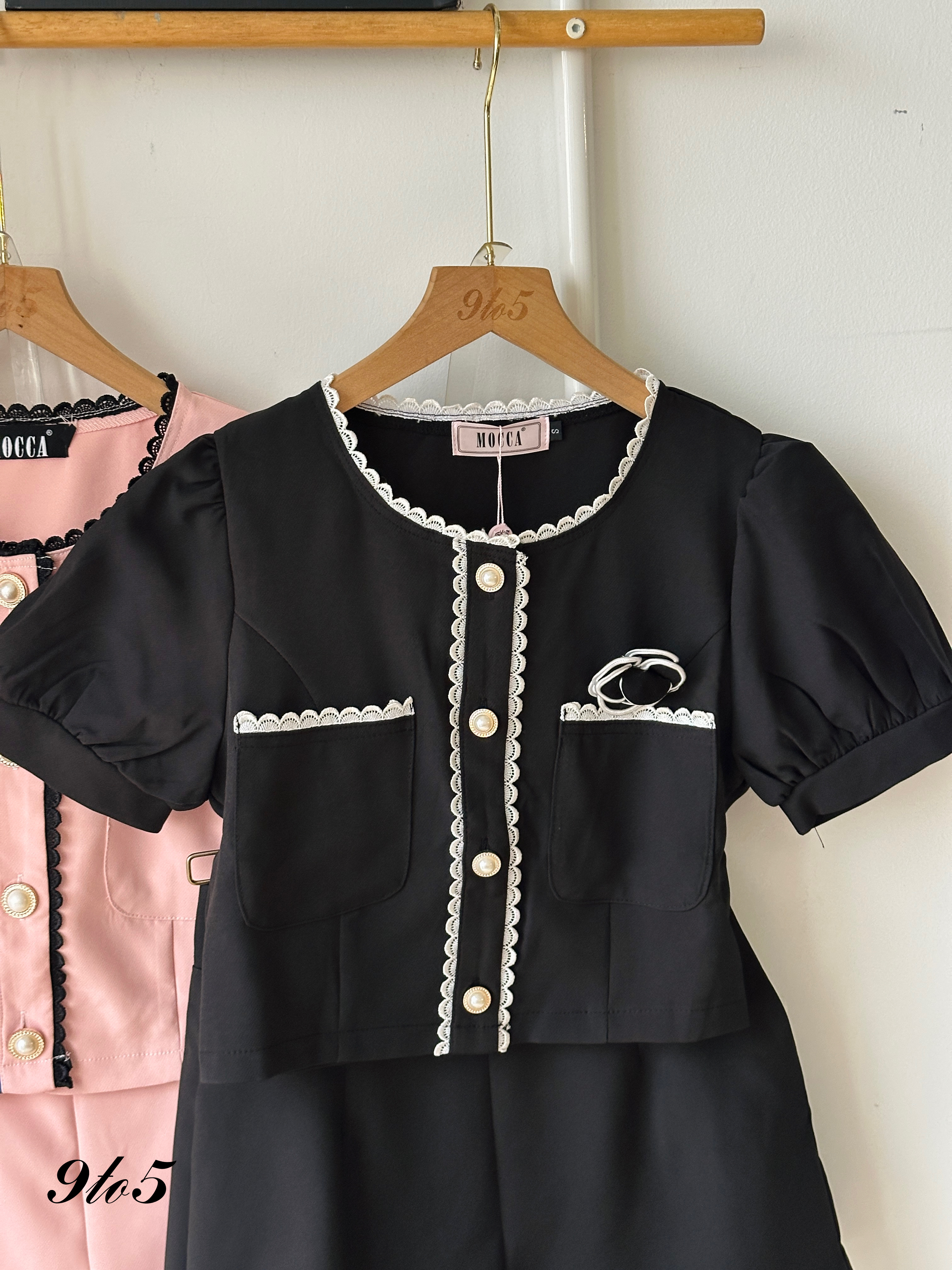 D2318 Tweed Matching Set - Black & Pink