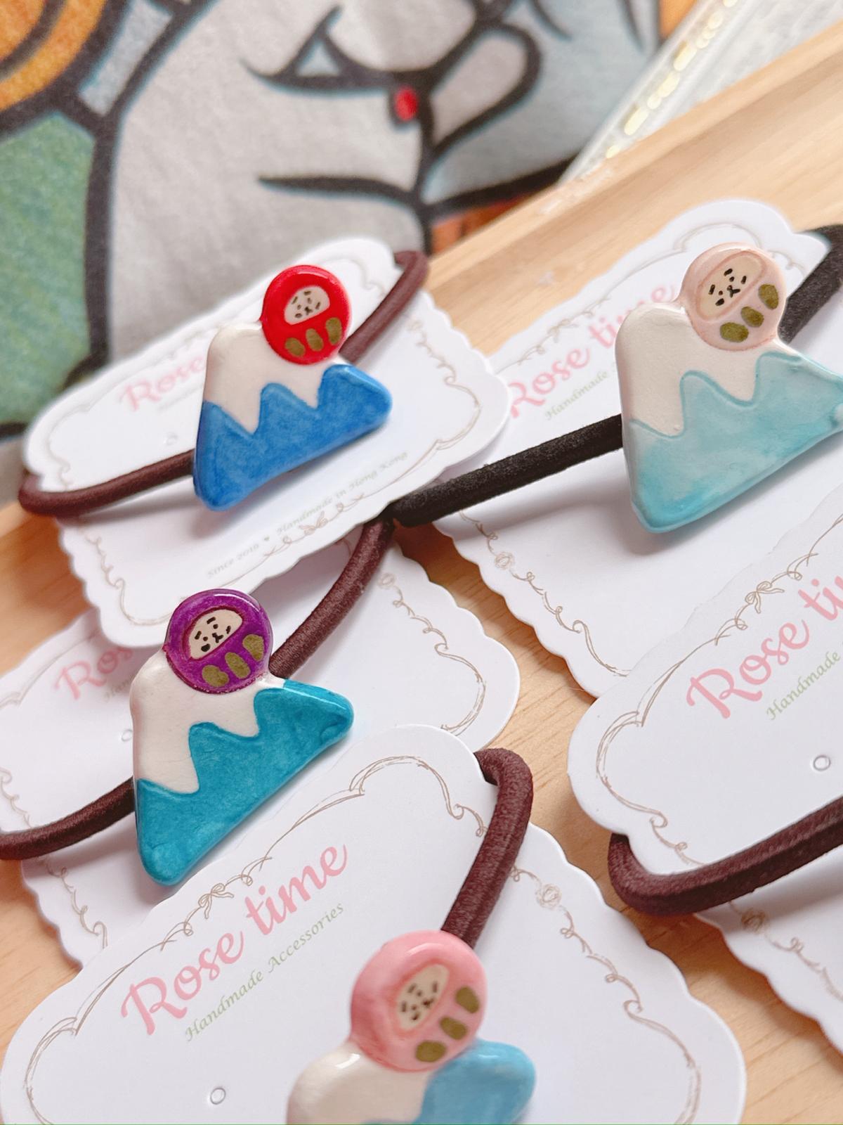 ᴿᵒˢᵉ ᵗⁱᵐᵉ ʰᵃⁿᵈᵐᵃᵈᵉ7️⃣週3月10-12日 日半價飾物 ｜ 手繪側達摩富士山髮圈