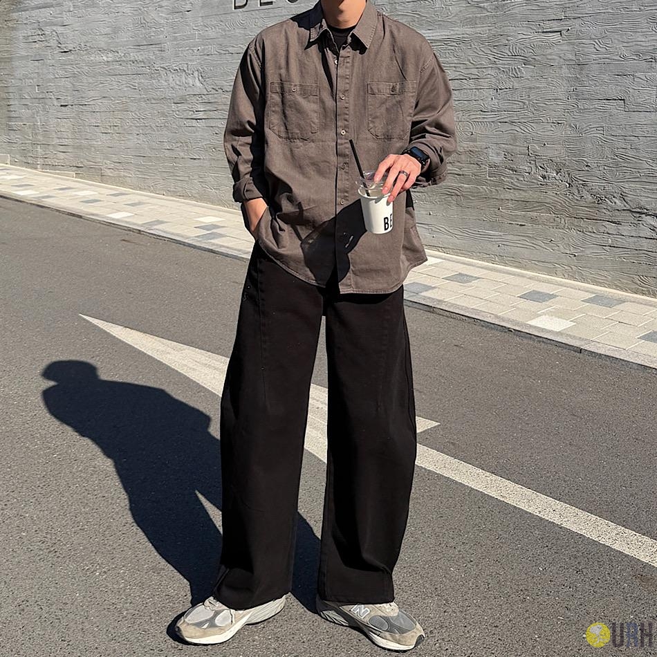 【100%保證韓國直送】雙口袋水洗棉質休閒長袖恤衫 👕 [3 color] RF118541