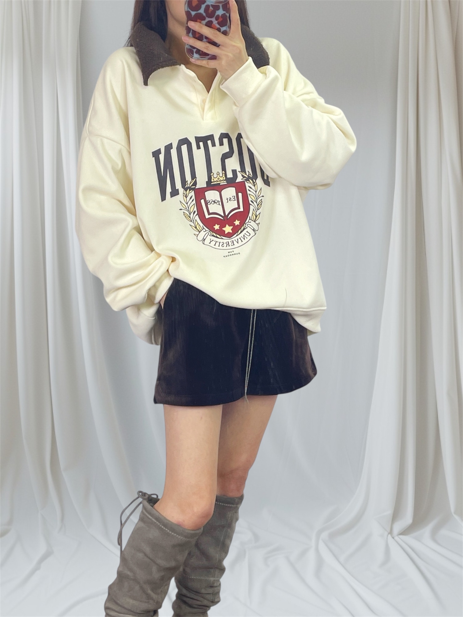 K5539 薄絨底X羊羔毛領衛衣